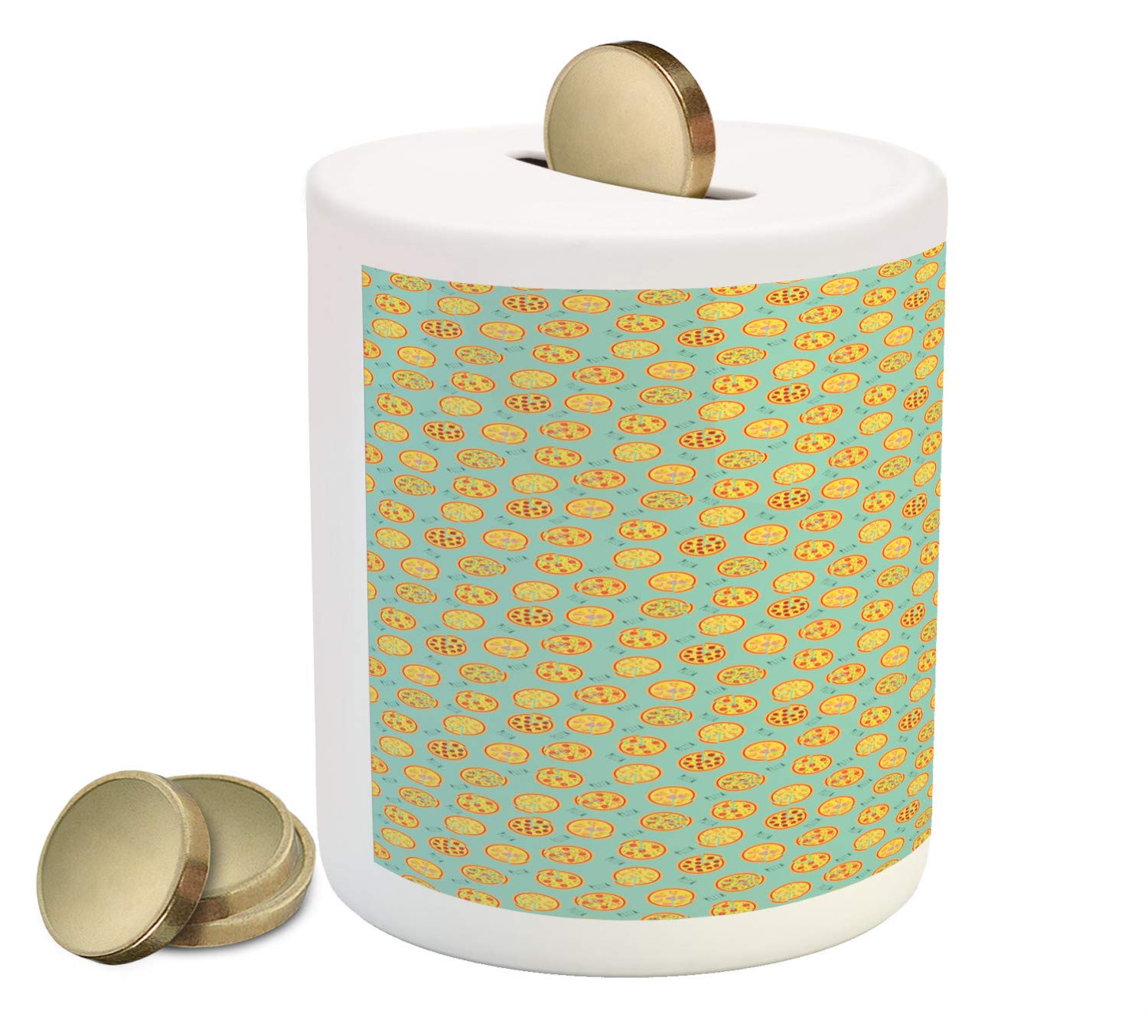Ambesonne Pizza Piggy Bank - Ceramic Money Box for Saving Cash, 3.6