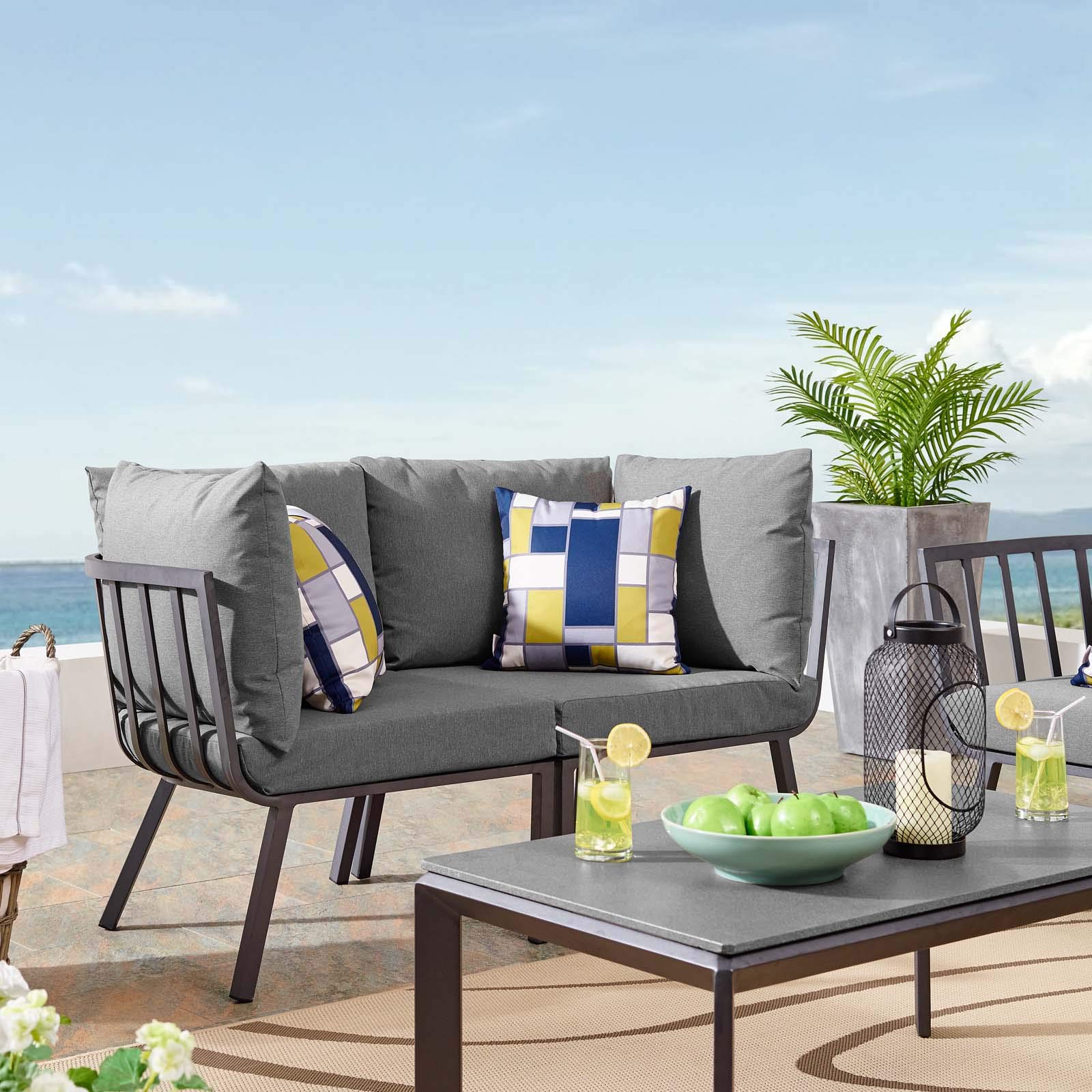 Modway Riverside 2-Piece Outdoor Patio Furniture Set - Gray Charcoal Wicker Chairs for Backyard, Poolside & Garden Relaxation