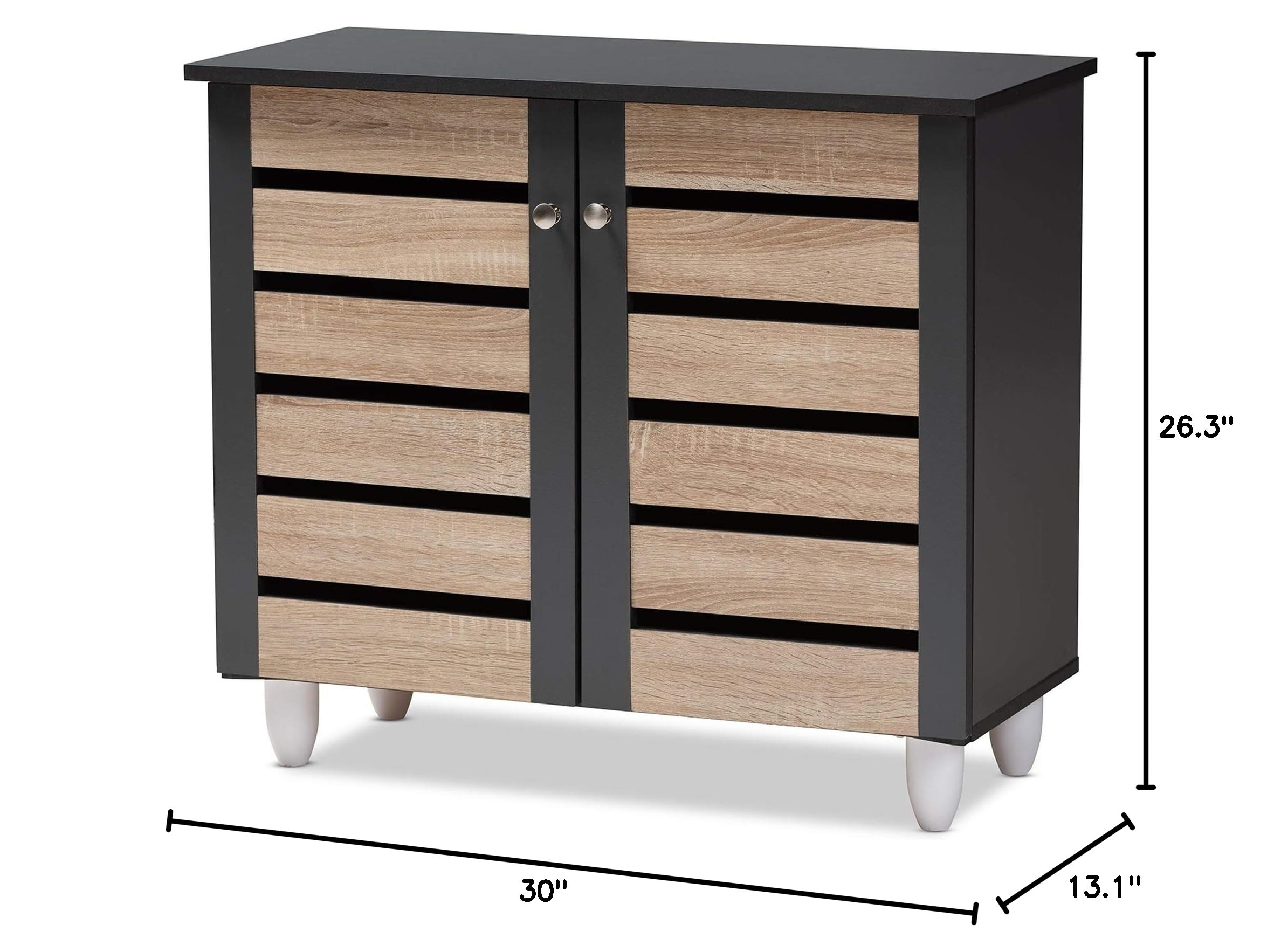 Modern Wooden Shoe Storage Cabinet with Hardware - Contemporary Brown Entryway Organizer for Closet, Bedroom & Mudroom Organization