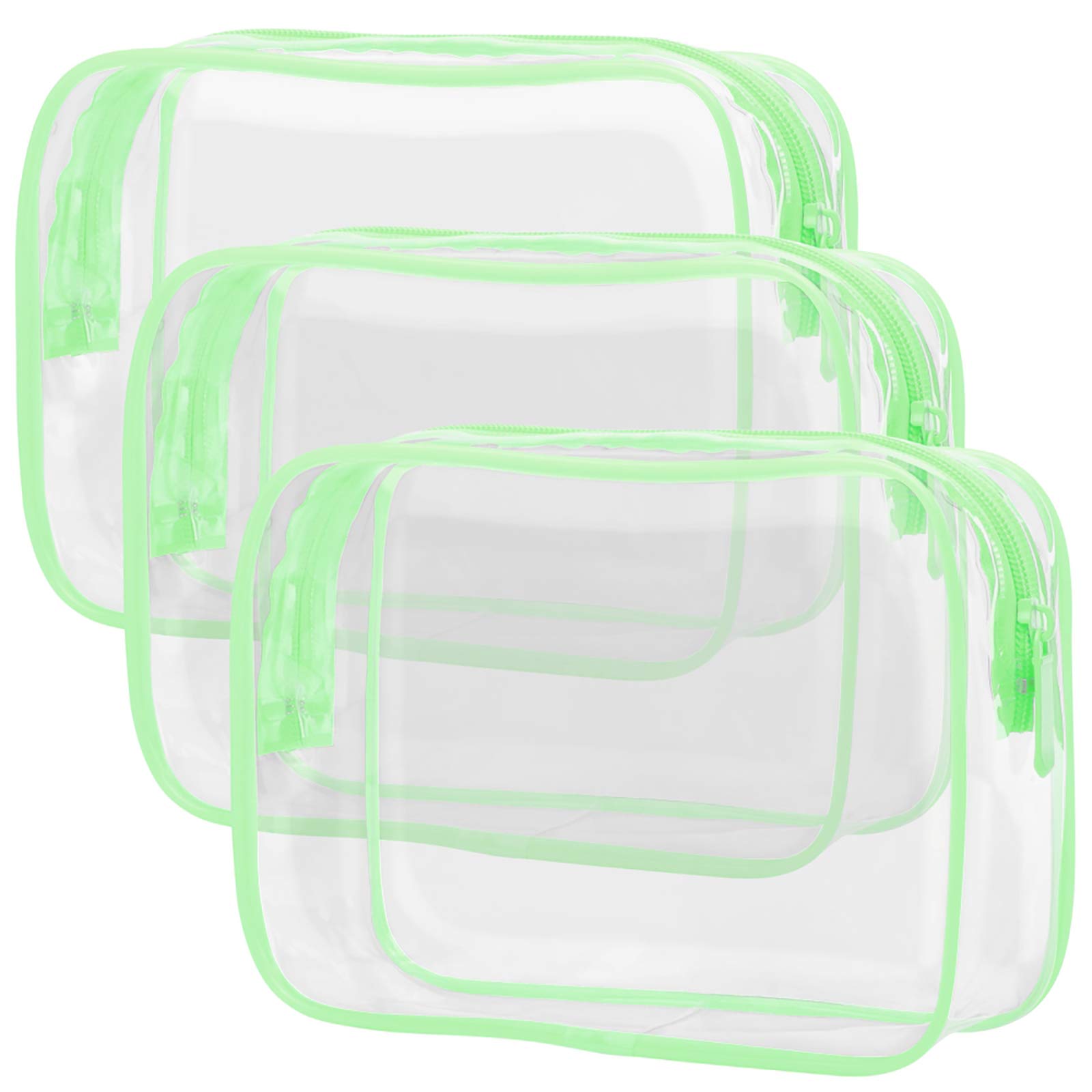 TSA Approved Clear Toiletry Bags 3-Pack - Waterproof Quart Size Travel Cosmetic Organizer for Women | Airplane Carry-On Compliant Makeup Pouch | Perfect for Airport Security, Gym & Vacation Packing (Green)