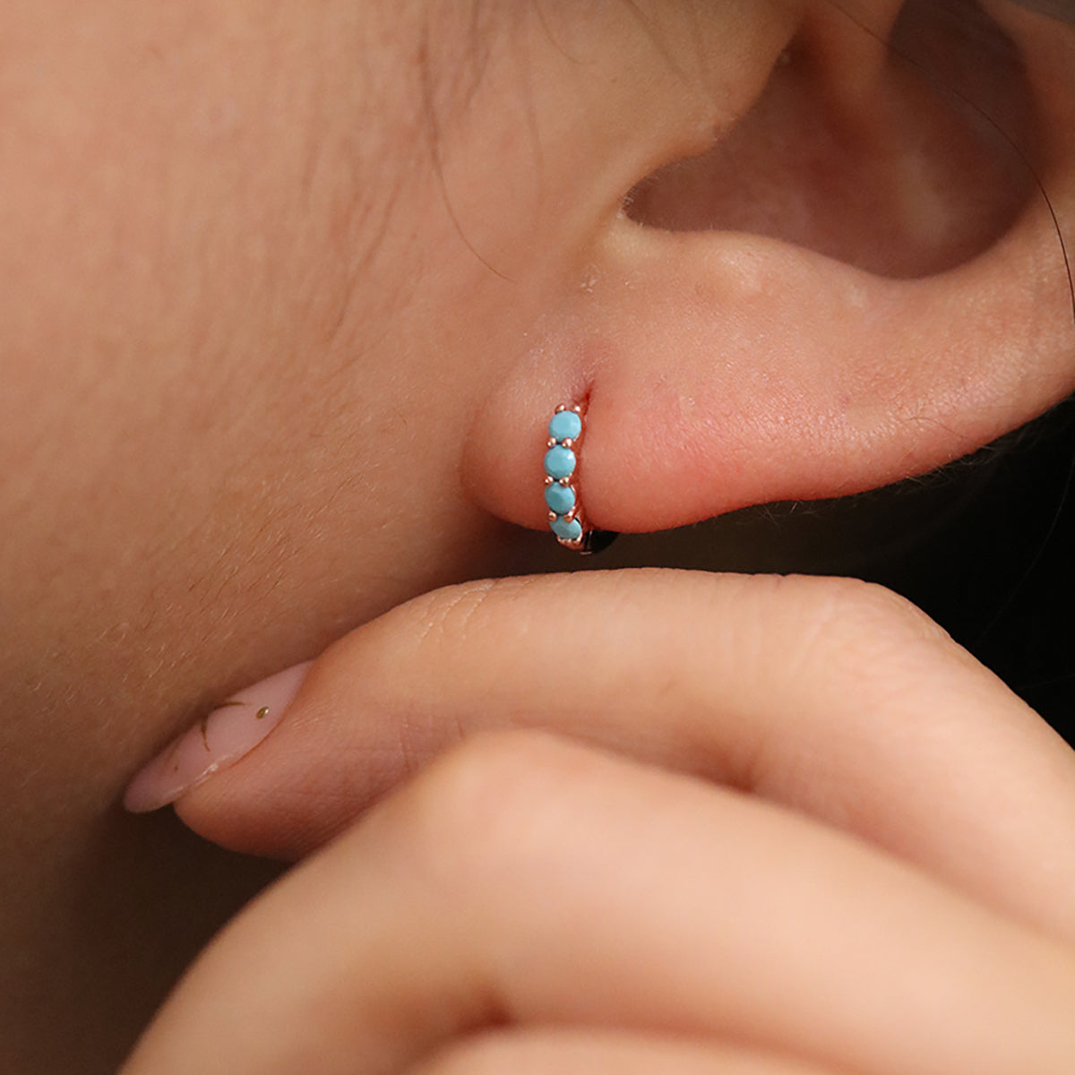 Turquoise Pave Huggie Earrings for Women - Dainty Boho Hoop Earrings for Everyday Wear | Perfect for Casual, Office & Party Outfits