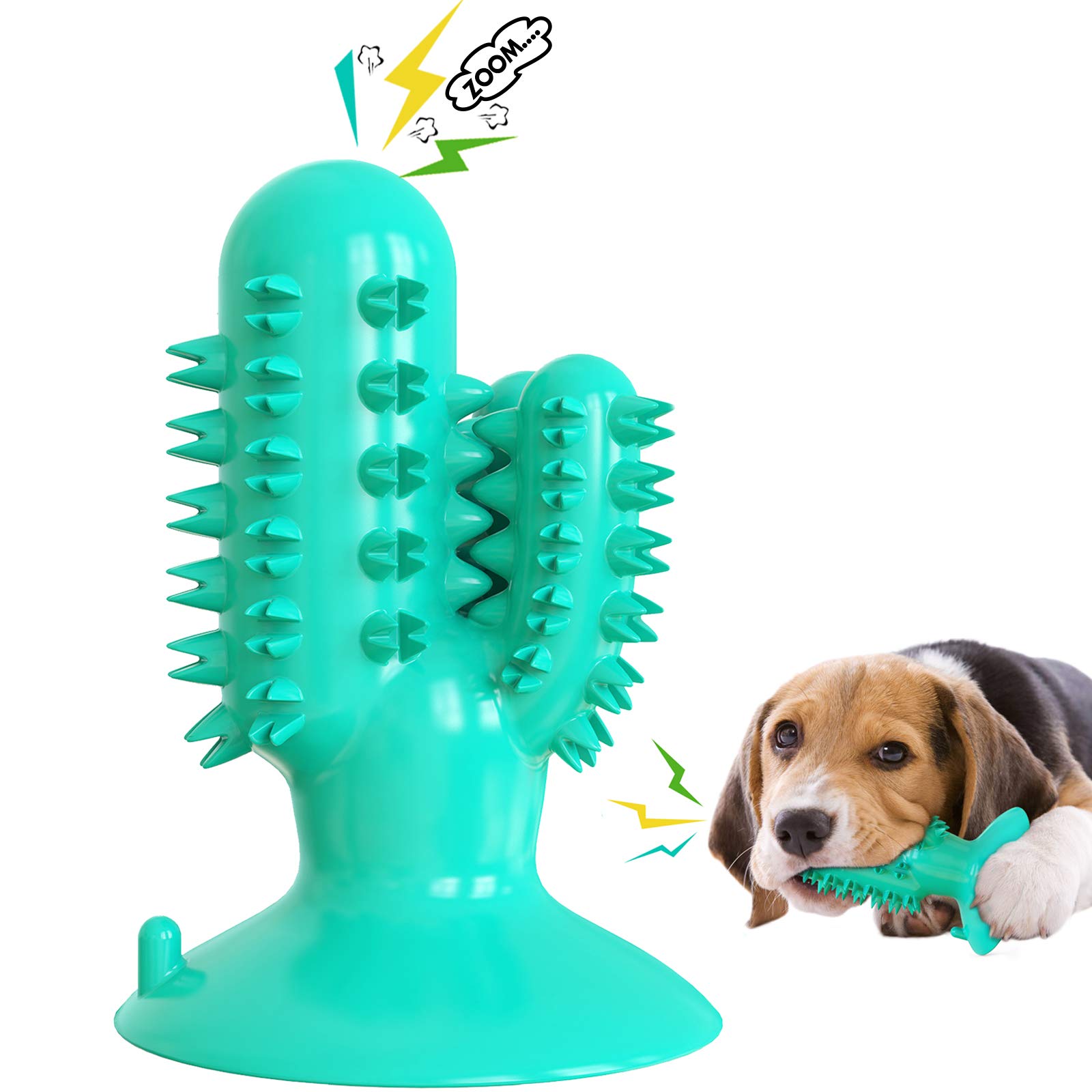 Organic Dog Toothbrush Chew Toy - Cactus-Shaped Dental Cleaning Stick for Small & Medium Dogs - Squeaky Puppy Teething Toy for Teeth Cleaning & Playtime - Perfect for Puppy Teething, Dental Care & Interactive Play