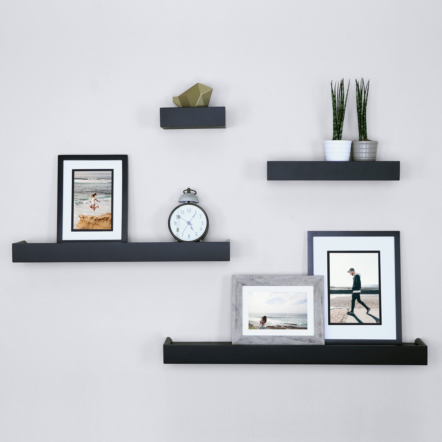 Ballucci Modern Ledge Wall Shelves - Set of 4 Wood Floating Shelves for Home Decor, Bedroom, Bathroom, Living Room, Kitchen & Nursery - Black - Perfect for Displaying Photos, Books & Decorative Items