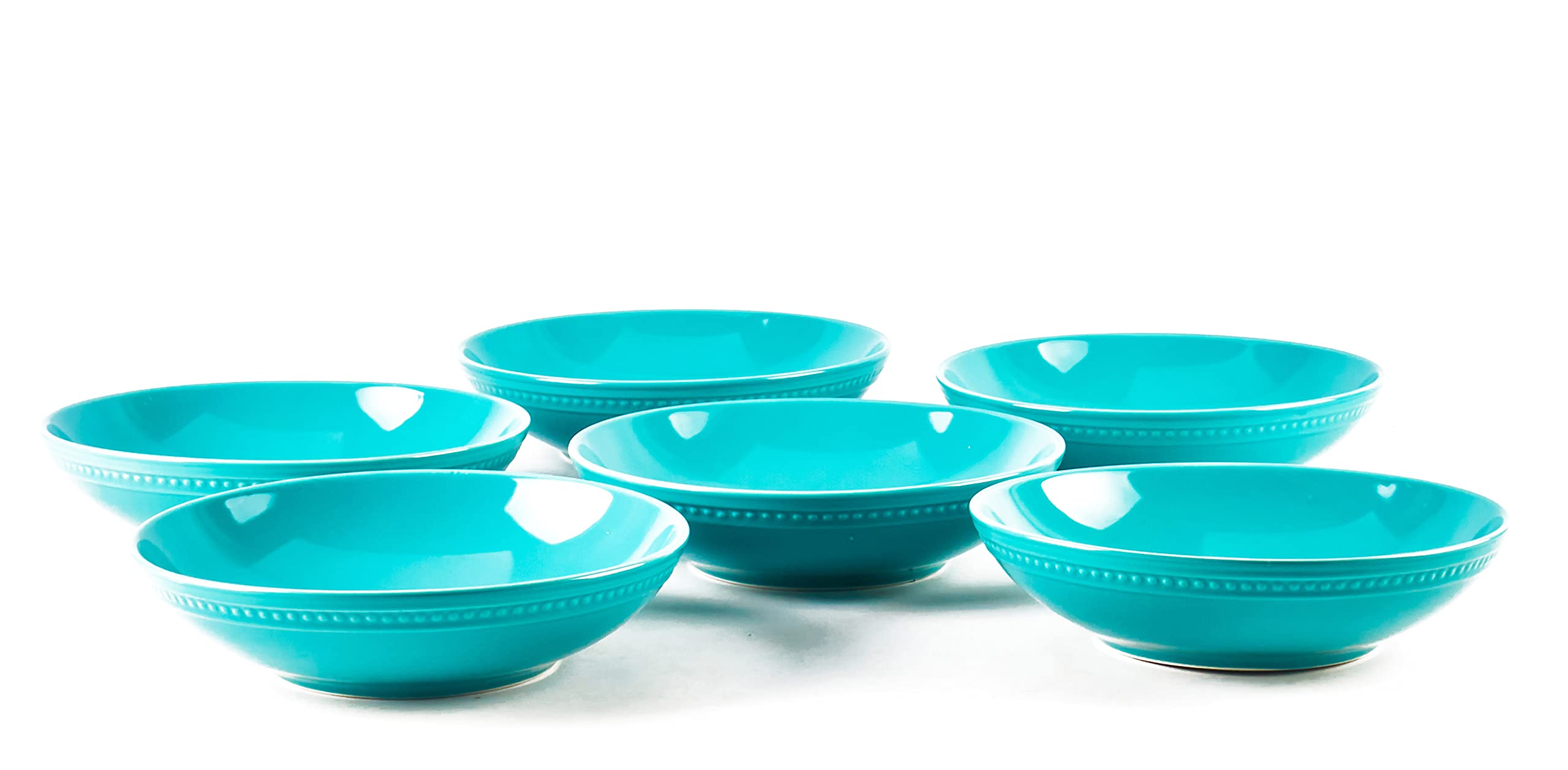 Premium Pearl Dots Stoneware Dinnerware Set - 42 Piece Turquoise Dinner Plates, Bowls & Mugs - Elegant & Durable Ceramic Tableware for Everyday Dining, Entertaining & Restaurant Use