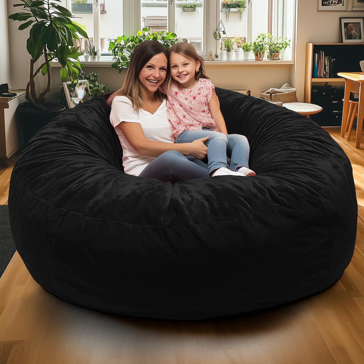 ULTIMATE SACK 6ft Oversized Bean Bag Chair for Adults - Super Soft Black Fur Lounger | Perfect for Living Room, Game Room & Dorm Relaxation