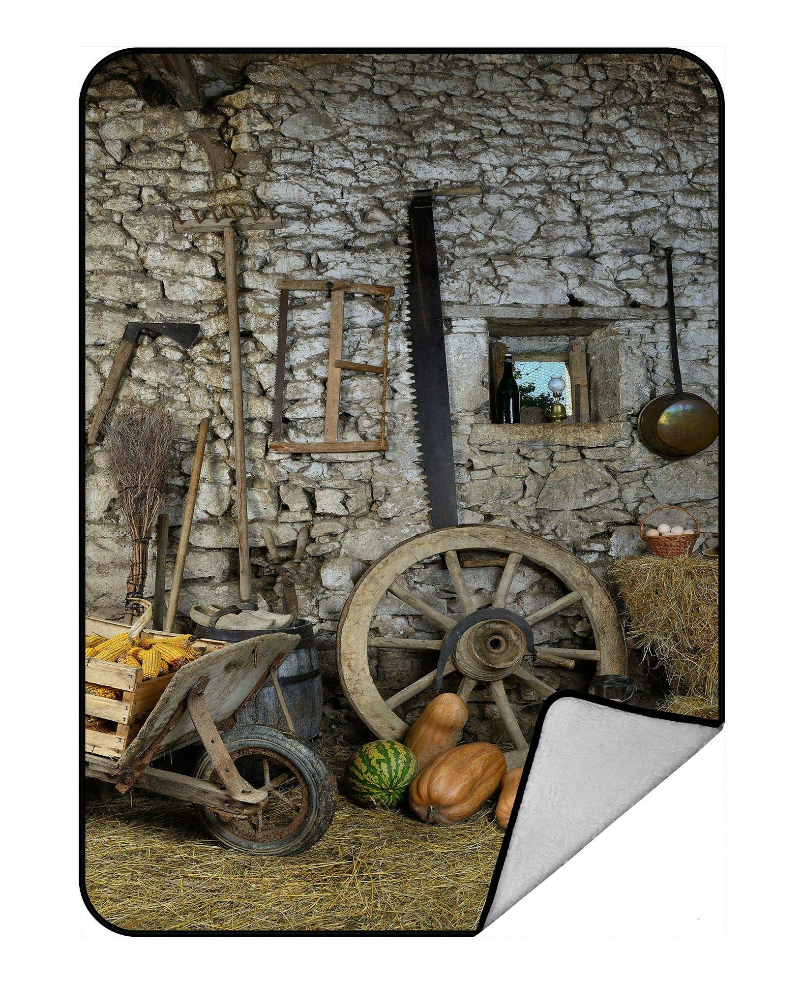 Vintage Barn Tools Fleece Throw Blanket - Soft Plush Blanket 58x80 Inches - Cozy Home Decor for Living Room, Bedroom & Cabin Retreat