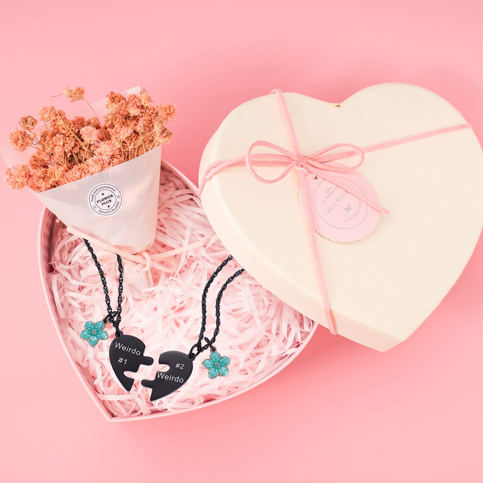 Weirdo 1 & Weirdo 2 Puzzle Heart Necklace Set - Matching Best Friend Jewelry for Couples, Soul Sisters - Perfect Friendship Gift for Women (Great for Anniversaries, Birthdays & Valentine's Day)