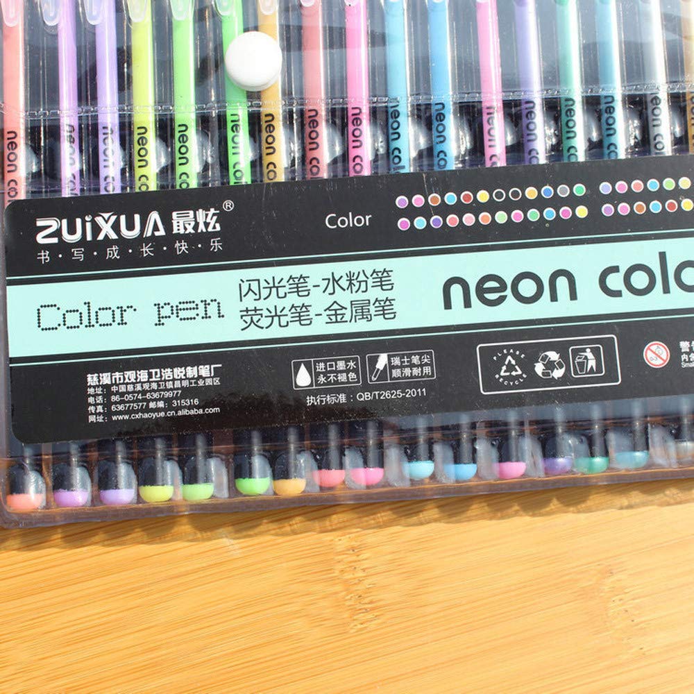 48 Colors Gel Pens Set - Vibrant Glitter & Metallic Gel Pens for Kids, Artists & Adults - Perfect for Drawing, Coloring, Journaling & DIY Crafts (300ml Ink, Premium Quality GY5)