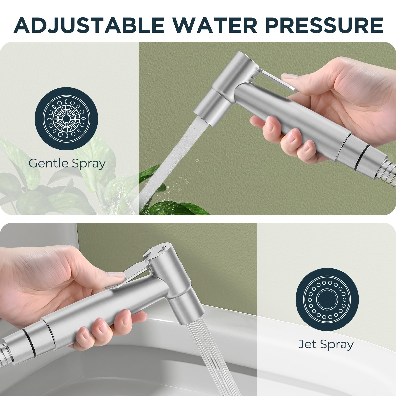 Stainless Steel Handheld Bidet Sprayer for Toilet - Adjustable Water Pressure & 2 Spray Modes - Muslim Shower Toilet Spray Kit for Enhanced Personal Hygiene - Perfect for Bathroom Cleaning & Postpartum Care