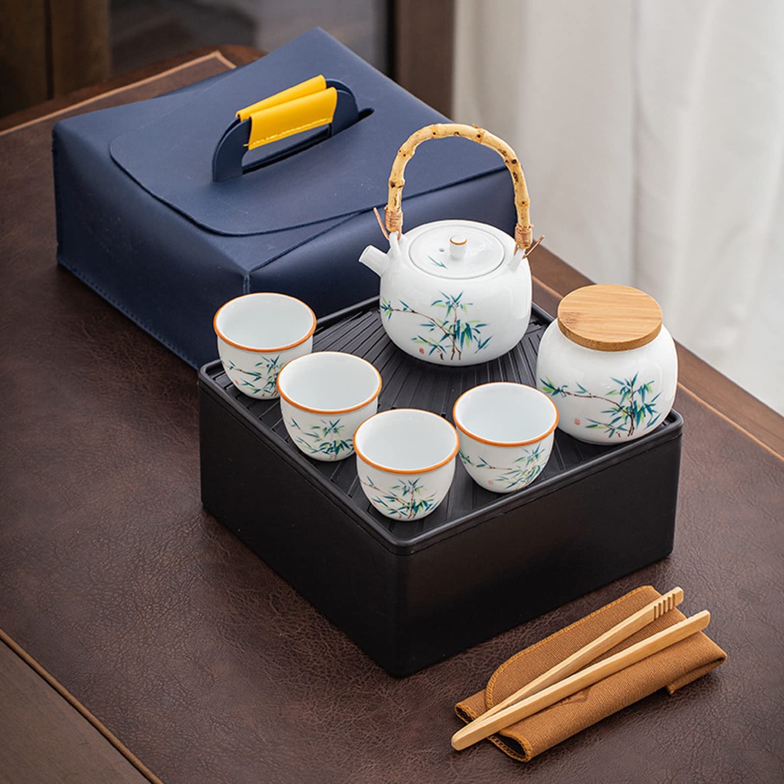 Mini Portable Travel Tea Set - Chinese Gongfu Ceramic Teapot with Cups & Infuser for Adults | Perfect for Home, Office, Camping & Outdoor Tea Ceremonies