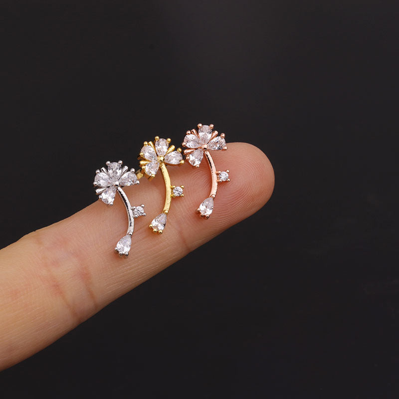 20G Cartilage Tiny Stud Earrings - Moon & Flower Design Hypoallergenic Stainless Steel Earrings for Women | Perfect for Daily Wear, Parties & Gifts