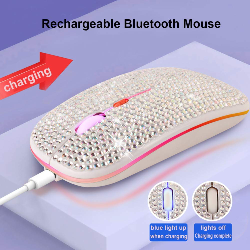Wireless Bluetooth Mouse with USB Receiver - 2.4GHz Rechargeable Slim Mouse for Laptop, PC, MacBook, Notebook (White) | Perfect Gift for Women, Office & Home Use