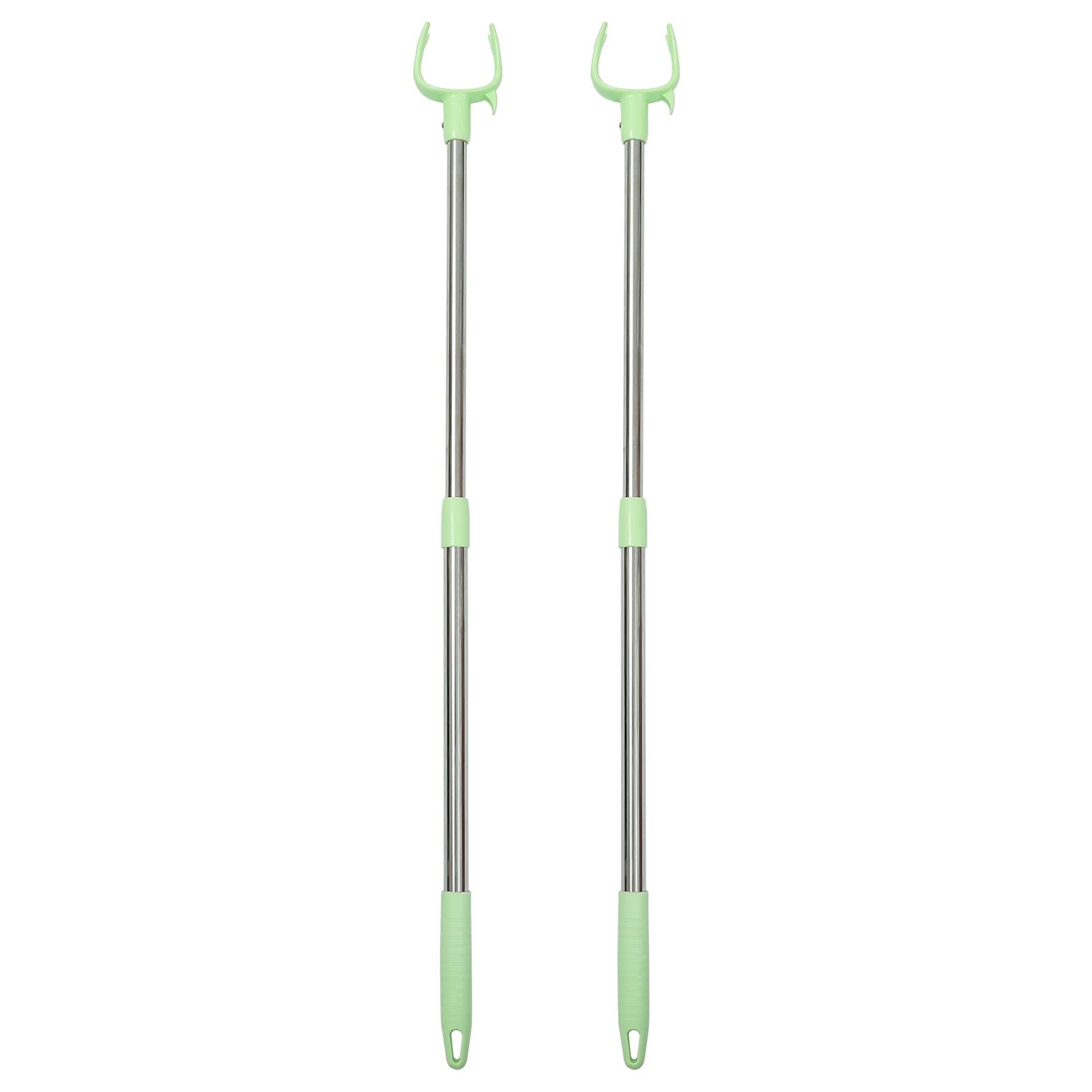 Veemoon 2-Pack Stainless Steel Telescoping Closet Pole with Hook - Extendable Long Reach Garment Hanger for Closet, Shelf & Ceiling - Perfect for High Storage, Wardrobe Organization & Hard-to-Reach Spaces