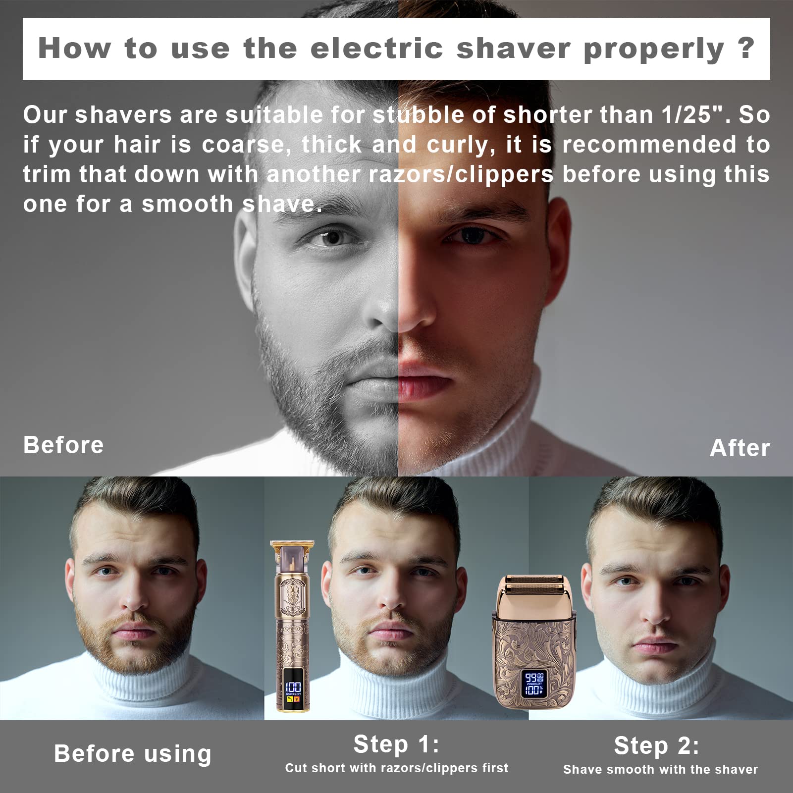 Ufree 3-Speed Cordless Electric Shaver for Bald Men - Double Foil Head Shaver with Close Shave Technology, Professional Hair Clipper & Trimmer Set - Perfect for Travel, Home Use & Quick Grooming