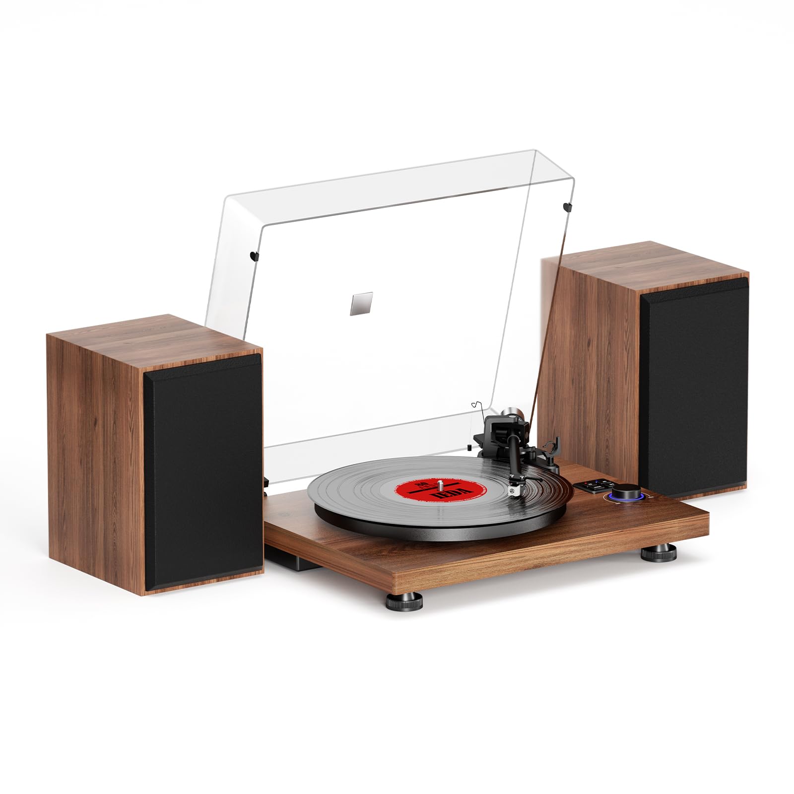 Wireless Bluetooth Record Player with HiFi Sound - Wooden Turntable with AT-3600L Cartridge, Counter Weight & Built-in Phono Preamp | Detachable Speakers for Home, Office & Vintage Music Lovers
