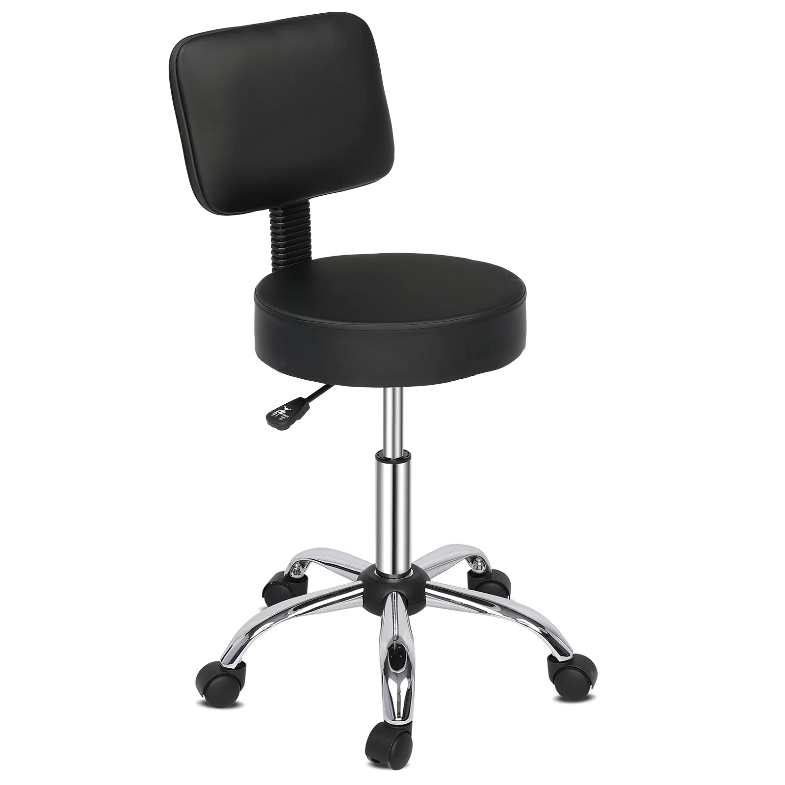 Vasitelan Hydraulic Swivel Salon Stool with Back - Adjustable Rolling Office Chair for Beauty, Barber, Tattoo & Massage - Black | Perfect for Salon, Spa, Clinic & Home Use