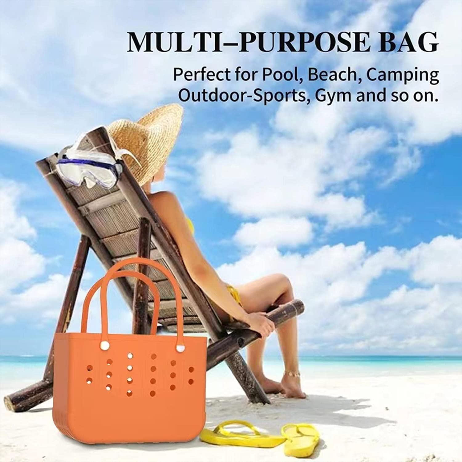 Waterproof Outdoor Rubber Tote Bag - Fashionable Beach Pool Camping RV Travel Tote with Bonus Accessory Pouches | Perfect for Swimming, Picnics, Vacation & Summer Adventures