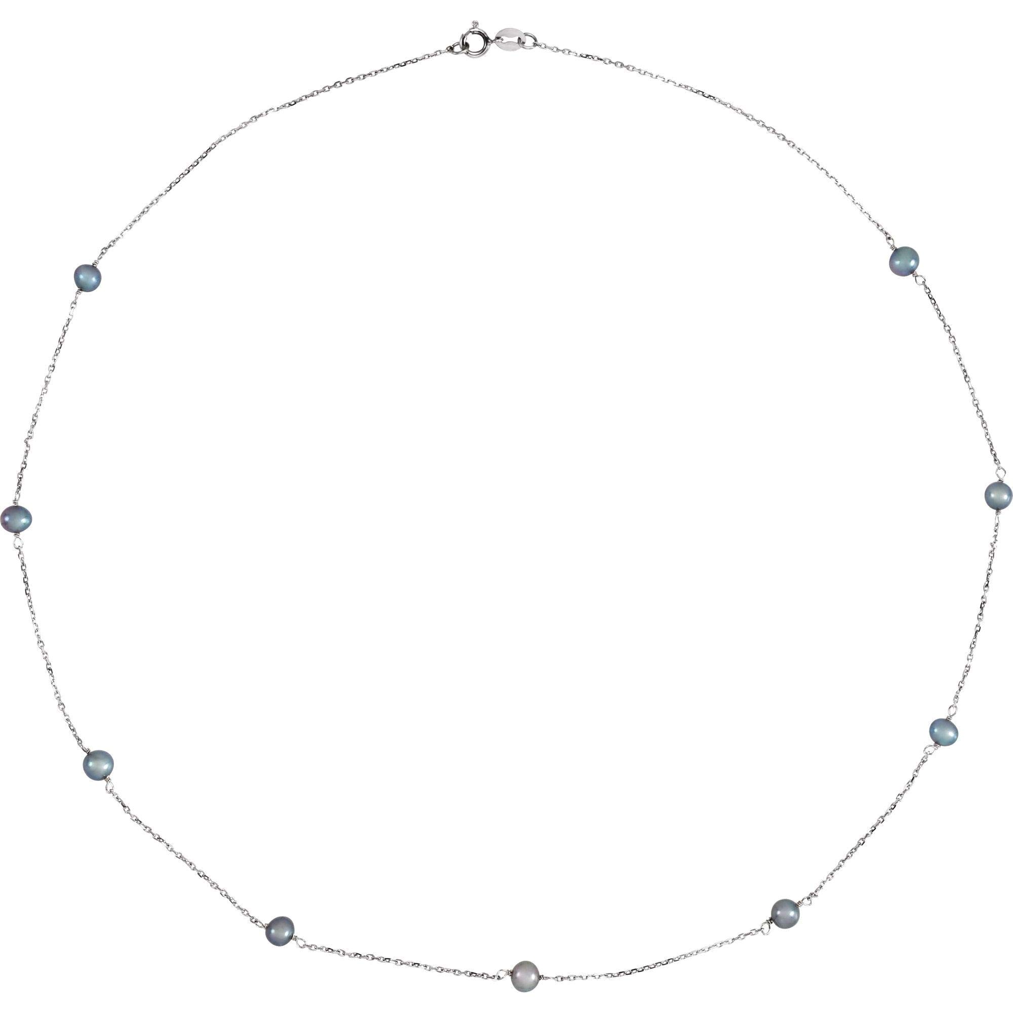 14K White Gold Black Freshwater Cultured Pearl 18-Inch Station Necklace for Women - Elegant Layering Jewelry for Weddings, Parties & Special Occasions | Perfect Gift for Anniversary, Birthday & Valentine's Day | Office Wear & Evening Outfits