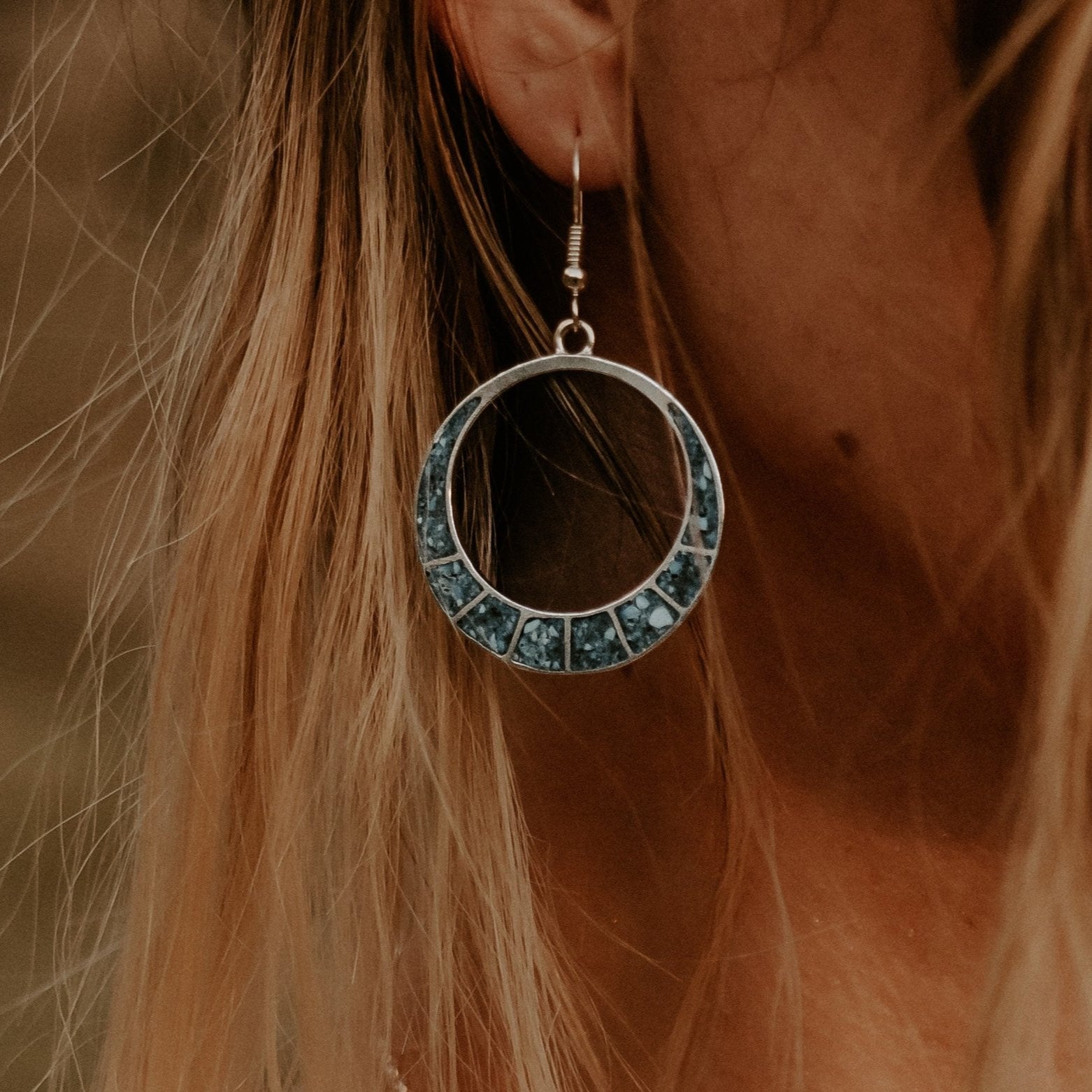 Radiante Solar Eclipse Turquoise Earrings – Handmade Sterling Silver Dangle Earrings for Women | Perfect for Parties, Weddings & Everyday Wear