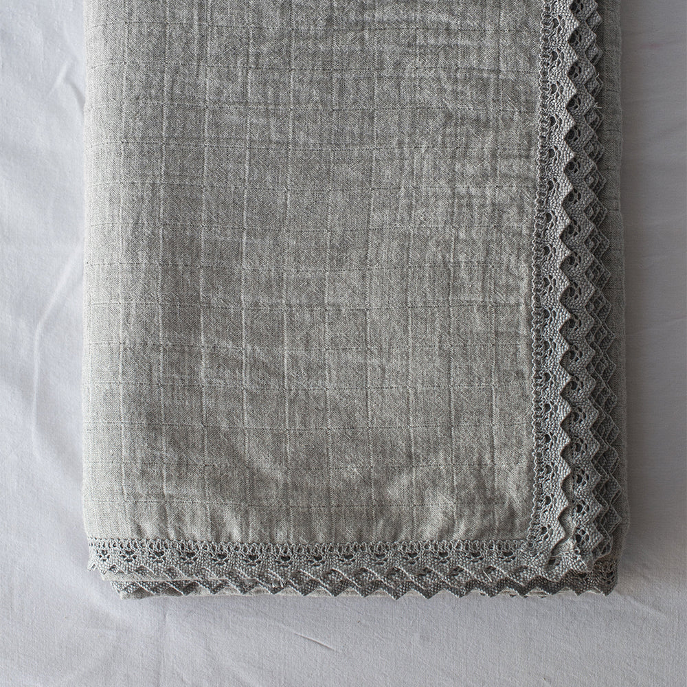 Elegant Pointelle Lace Table Runner - Grey Lace Tablecloth for Dining Room Decor, Wedding Reception, and Special Occasions