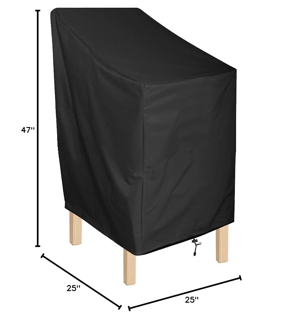 ANMINY Waterproof UV-Resistant Outdoor Chair Covers - Windproof Stackable Barstool & Dining Chair Protector with Storage Bag (Black, Pack of 1) - Perfect for Patio, Lawn, Garden & Backyard Furniture Protection