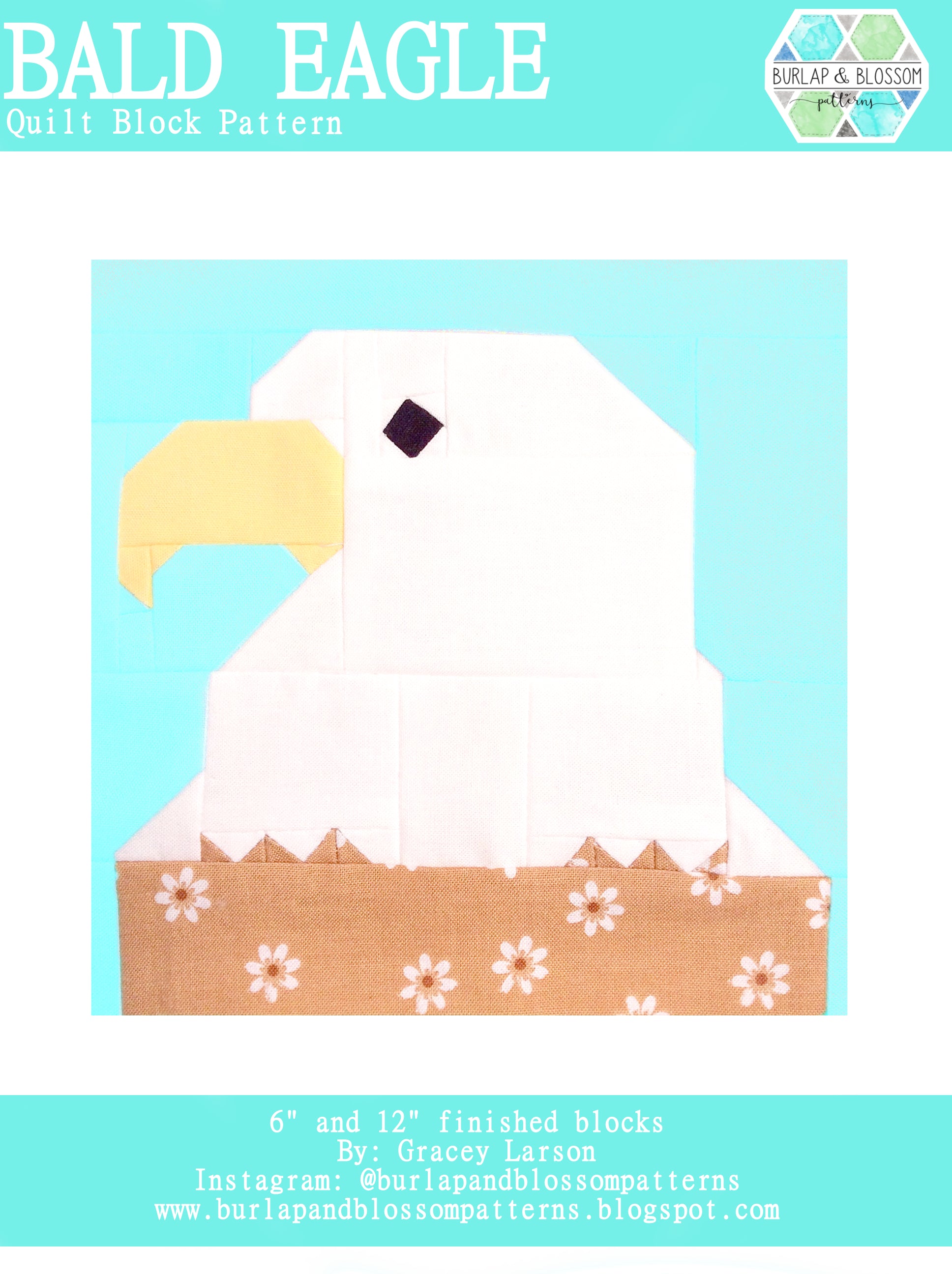 Bald Eagle Quilt Block Pattern - Digital Download PDF for Patriotic DIY Quilting Projects | Perfect for American Flag Themed Home Decor, Wall Art & Craft Gifts