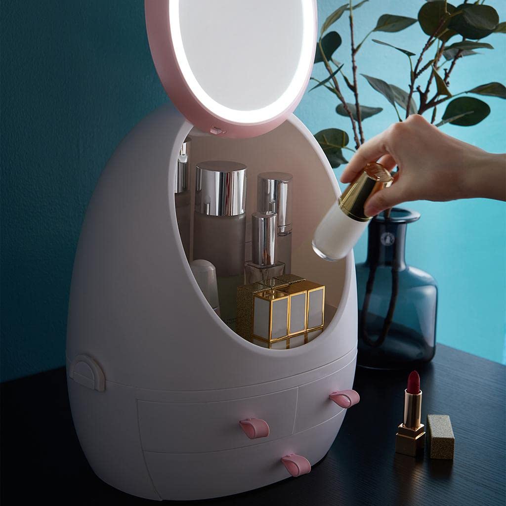 VMS INDIA Makeup Organizer with LED Mirror - Cosmetic Storage Display Case for Vanity, Bathroom & Travel - Perfect for Makeup Artists & Beauty Enthusiasts