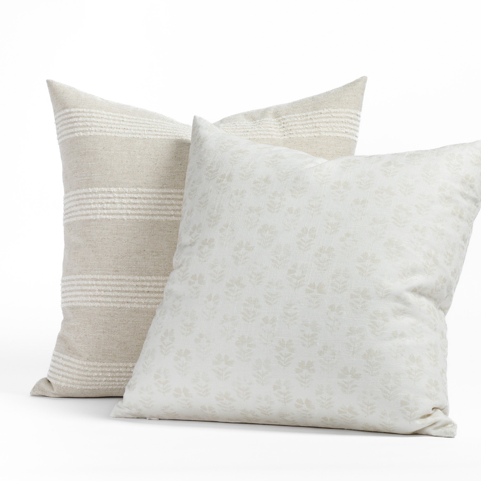 Finn Stripe 22x22 Decorative Throw Pillow Cover - Natural Linen Square Cushion for Sofa, Bed & Home Decor