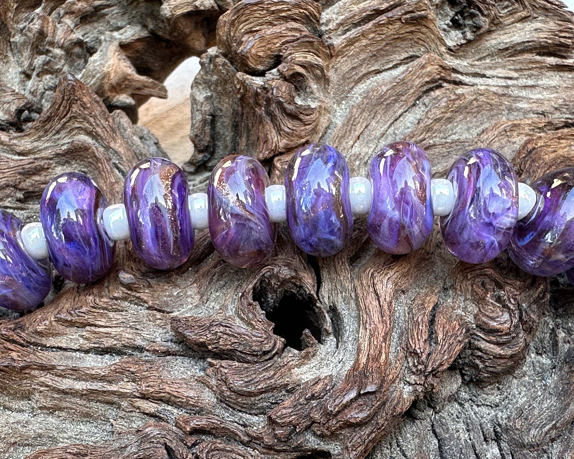 MTO Purple Gold Glimmer Lampwork Glass Beads Set for Jewelry Making - DIY Bracelet, Necklace & Craft Projects (SRA Certified) - Perfect for Handmade Gifts & Boho Accessories