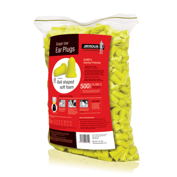 Armour Bell Uncorded Class 5 Ear Plugs - 500 Count Refill Pack for Hearing Protection | Ideal for Construction, Manufacturing & Loud Work Environments