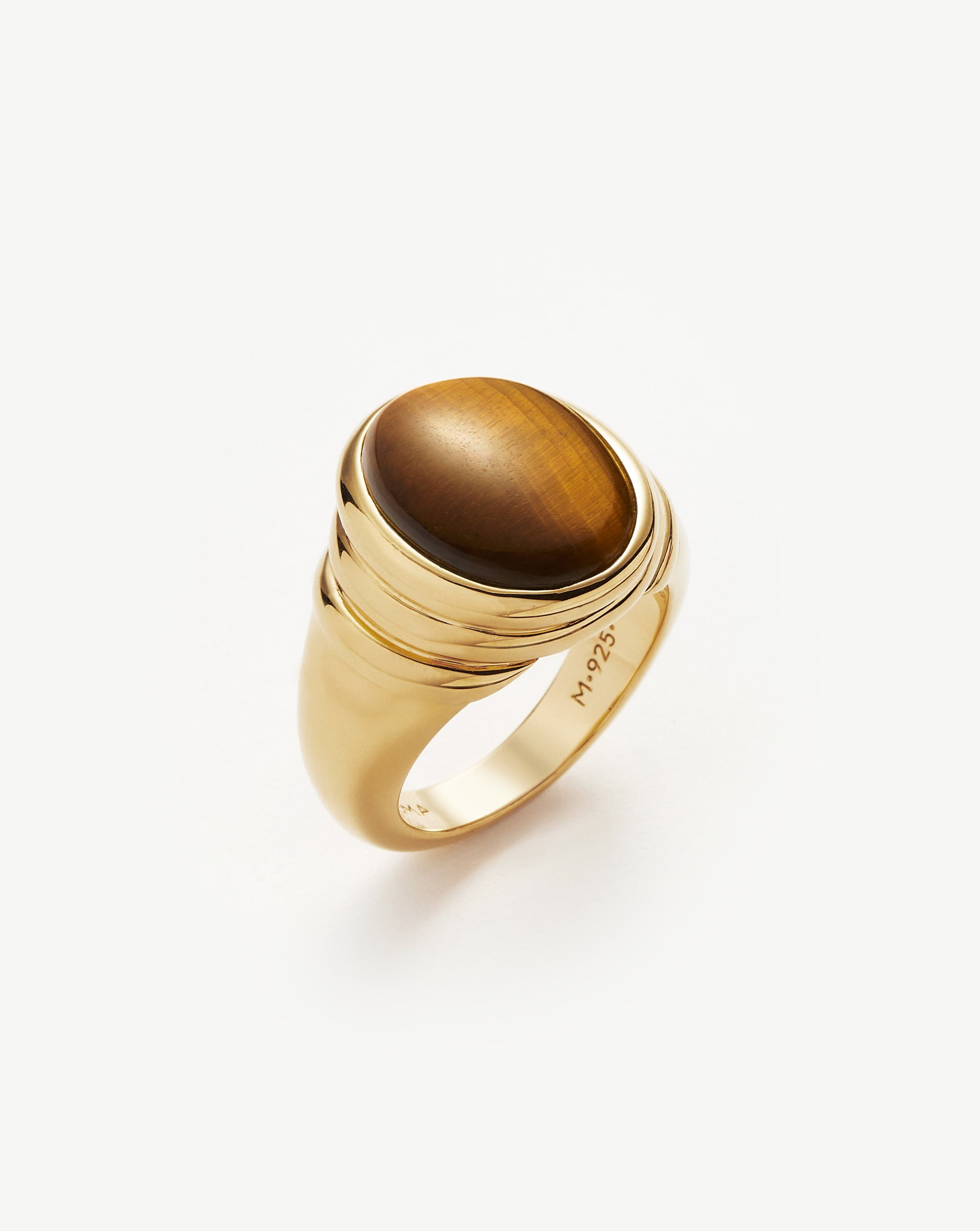 Elegant Savi Ridge Oval Gemstone Chunky Ring - 18k Gold Vermeil & Tiger's Eye Stone for Women | Perfect for Everyday Wear, Parties & Special Occasions