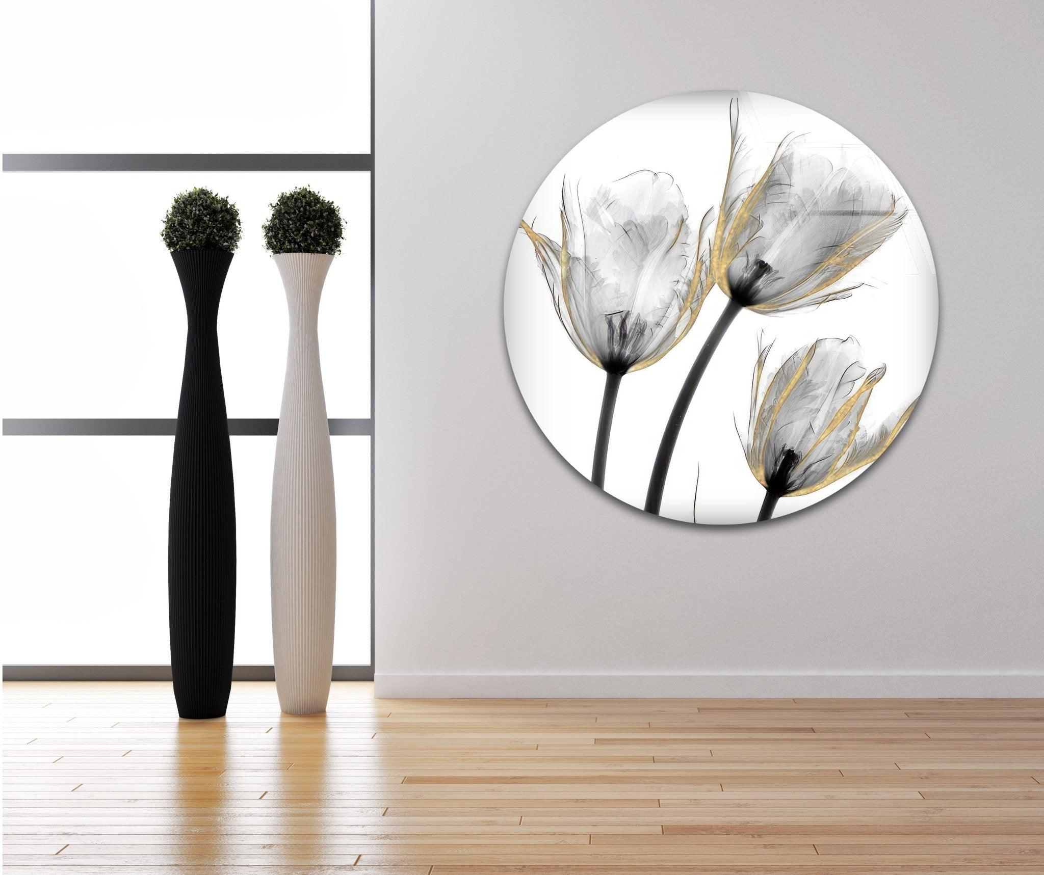 Albert Koetsier Gold Embellished Tulips Glass Wall Art - Handcrafted Floral Home Decor for Living Room, Bedroom & Office - Elegant Gift Idea for Housewarming & Wedding