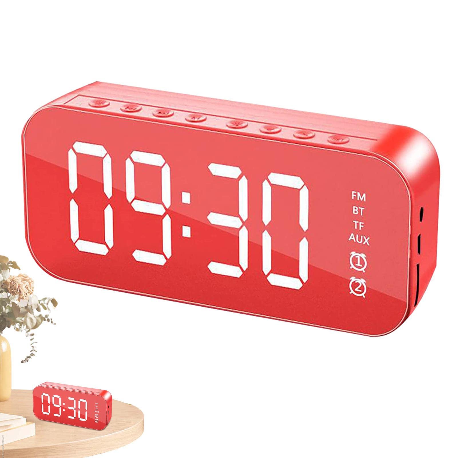 Wireless Bluetooth Speaker with Digital Alarm Clock - 2-in-1 Portable Speaker with 10-Hour Playtime, Adjustable Brightness & 33ft Range - Perfect for Bedroom, Office, Travel with Phones, Tablets & Laptops