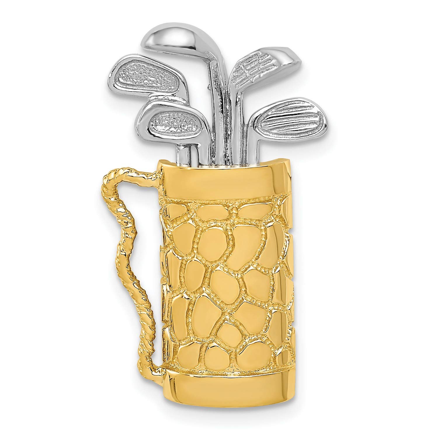14k Two-Tone Yellow Gold Golf Bag Pendant with Clubs - 29mm x 16mm - Perfect Gift for Golf Lovers & Sports Jewelry Enthusiasts