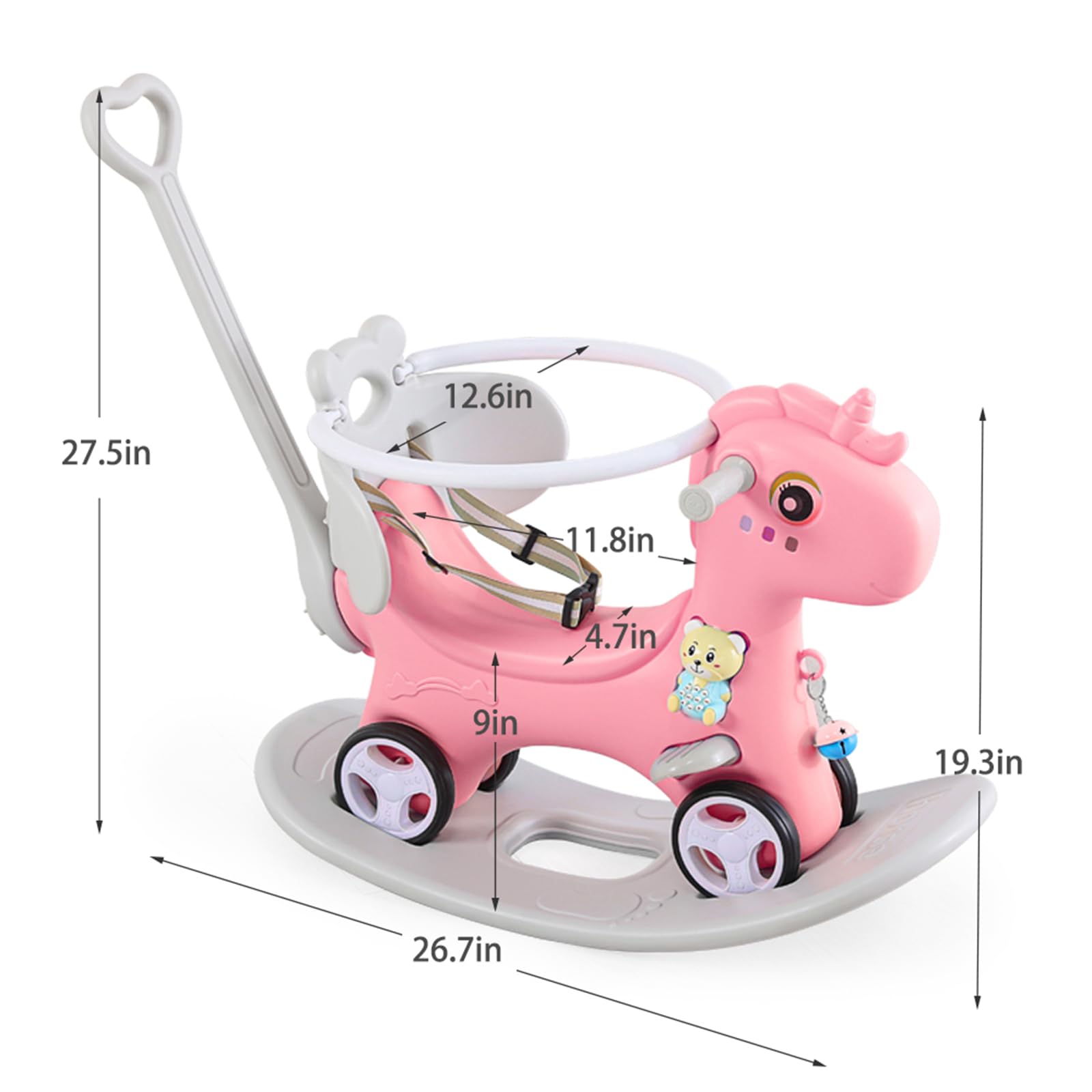 4 in 1 Rocking Horse & Balance Bike for Toddlers 1.5-3 Years Old - Push Handle Ride On Toy with Adjustable Backrest & Balance Board - Safe Baby Rocking Toy Gift for Boys & Girls (Pink) - Perfect for Indoor Play, Birthday Presents & Early Childhood Development