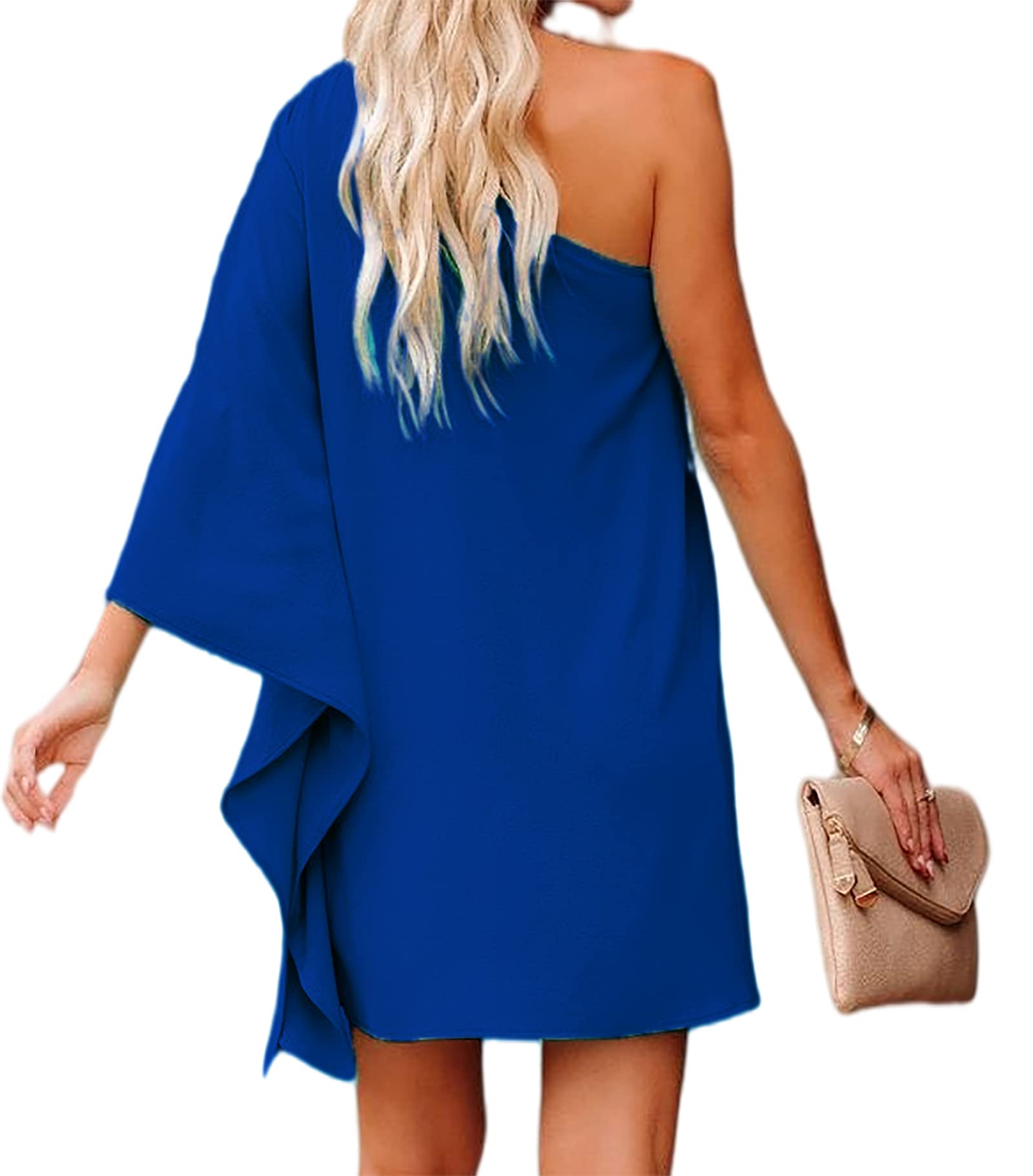 Stylish Women's One Shoulder Batwing Sleeve Casual Dress - Summer Club Party Cocktail Outfit for Night Out, Date Night & Special Occasions