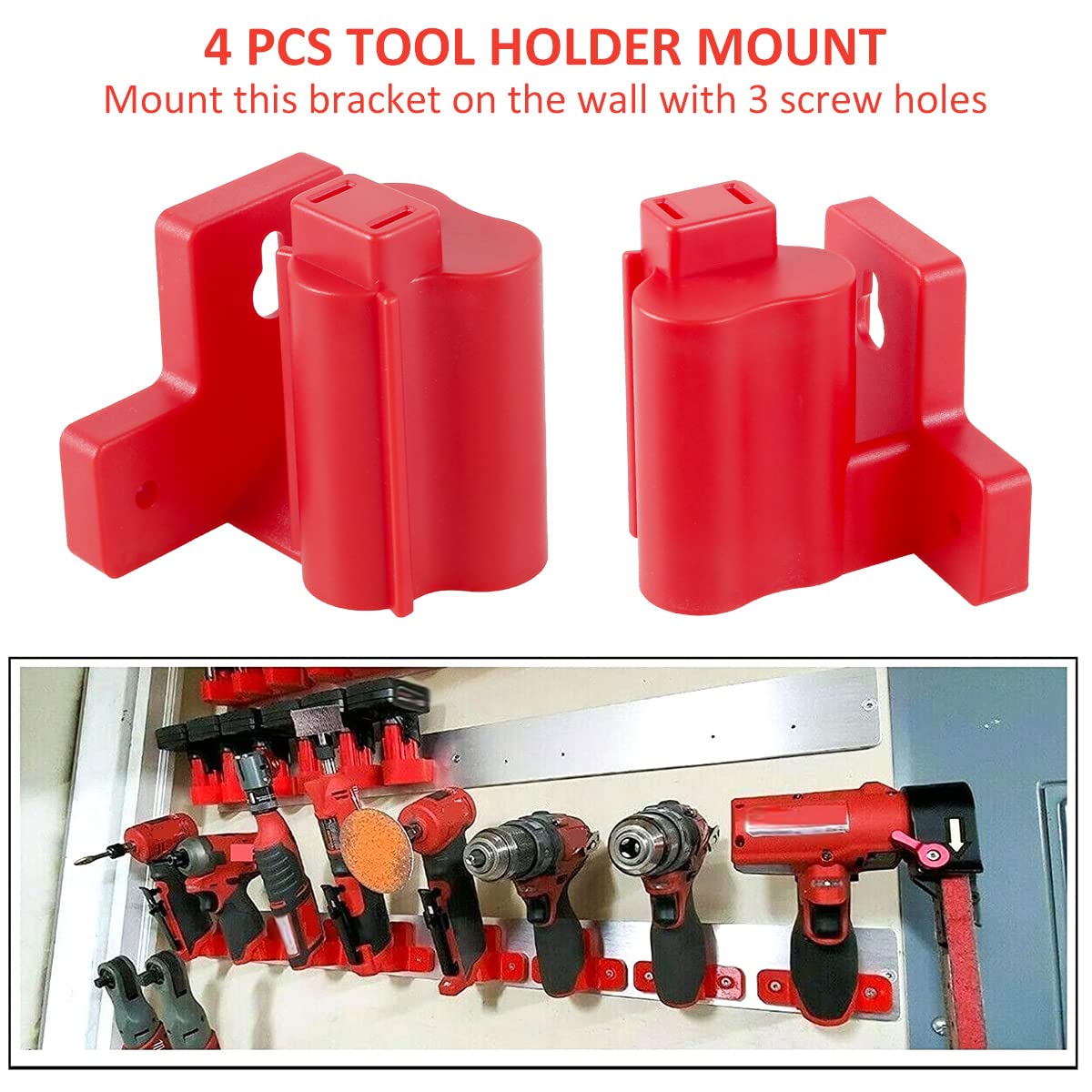 4-Pack Heavy Duty Milwaukee M12 12V Lithium Battery Mount Holder - Durable Plastic Power Tool Hanger with Screws for Secure Storage - Perfect for Workshop, Garage & Job Site Organization