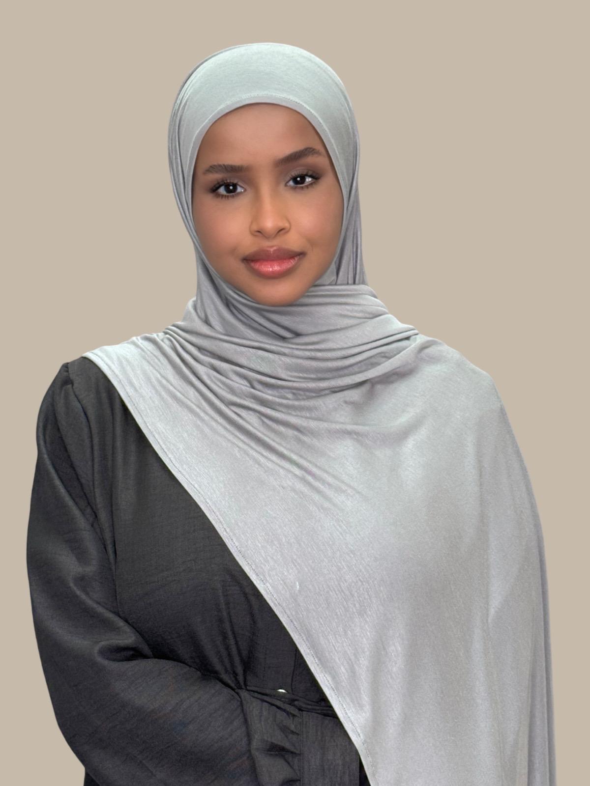 Pre-Sewn Jersey Hijab in Chic Grey - Soft & Comfortable Muslim Headscarf for Everyday Wear, Work, and Prayer