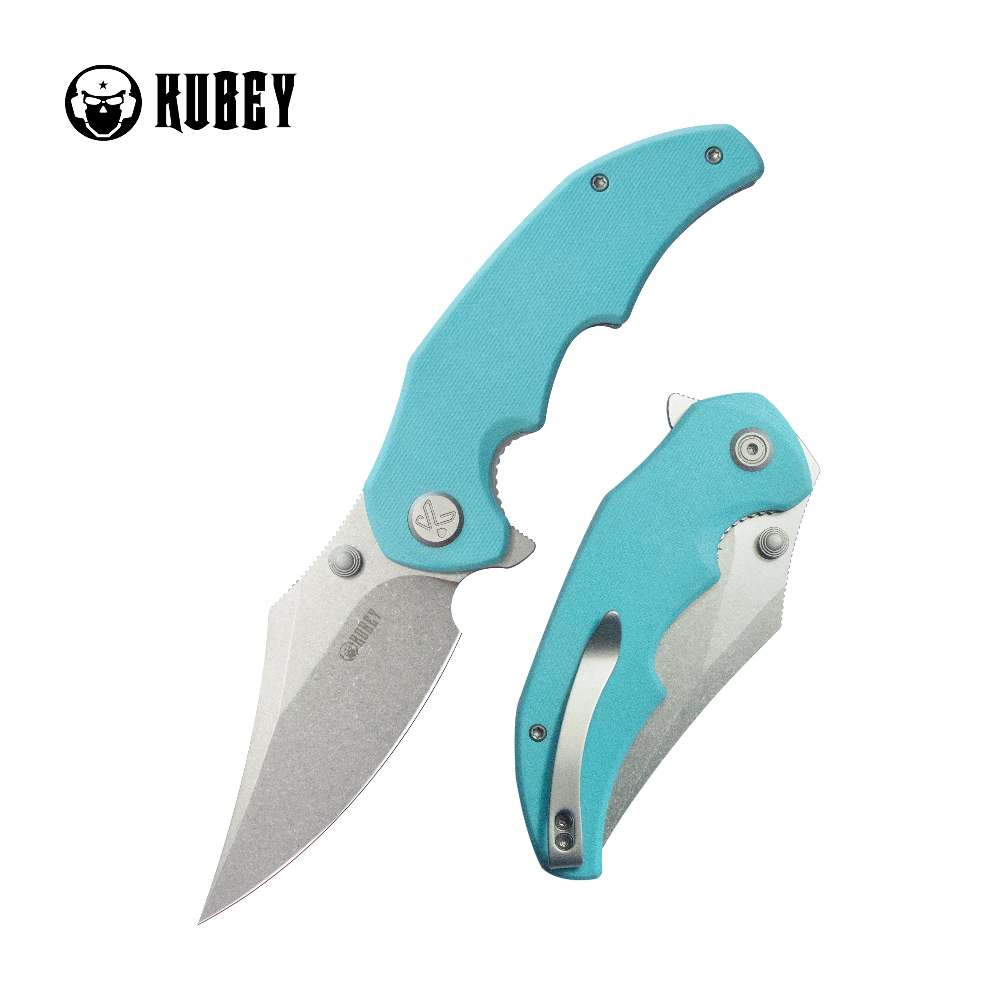 Kubey Ceto Flipper Folding Knife - Tiffany Blue G10 Handle, 3.46