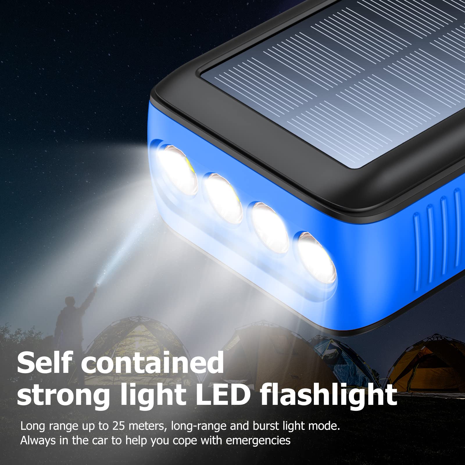 63200mAh Solar Power Bank with Dual USB Outputs & Inputs | Portable Solar Charger with 4 LED Flashlight & Hand Crank | Fast Charging Battery Pack for Camping, Hiking, Emergency Power Backup & Outdoor Survival Gear