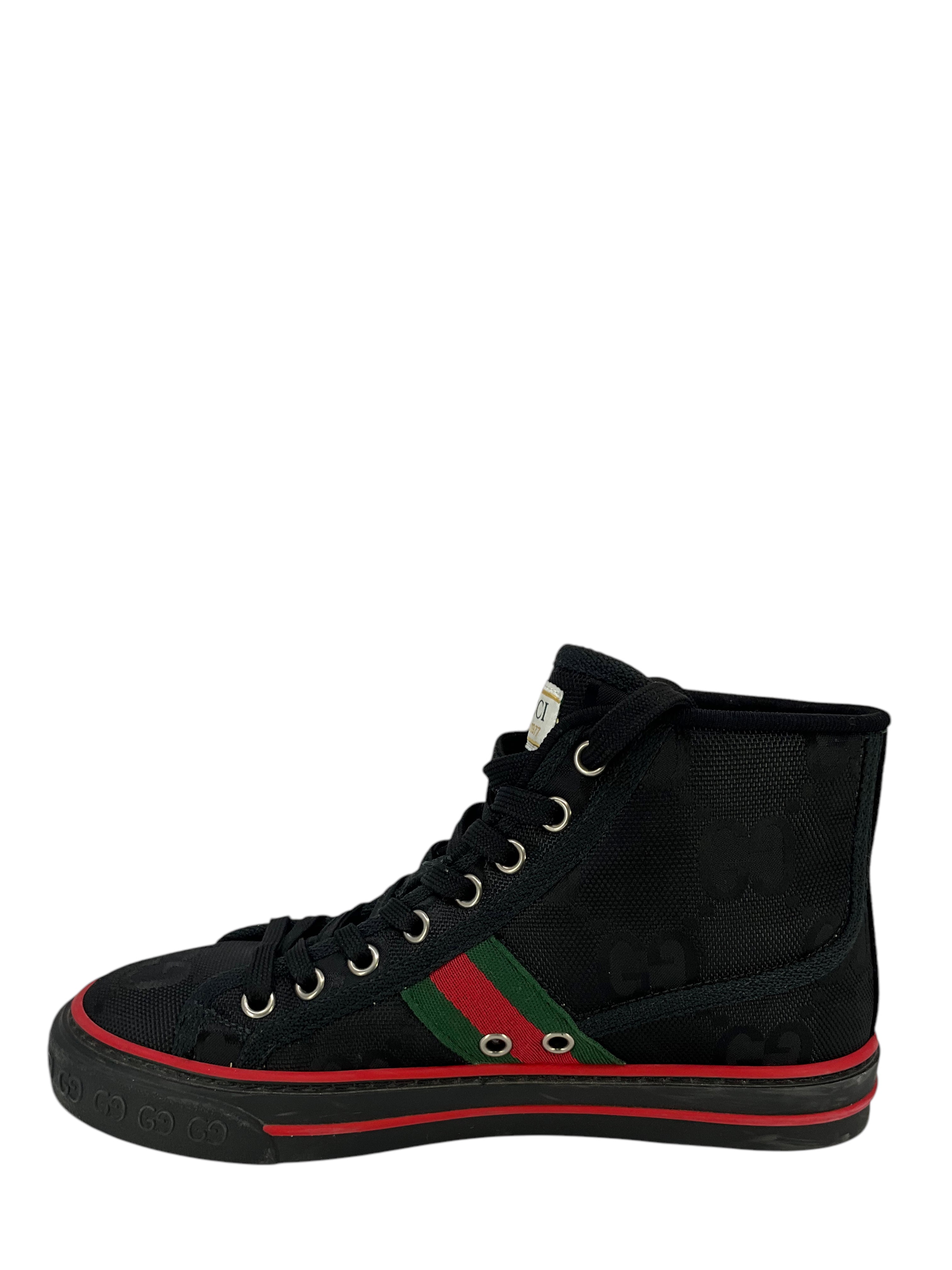 GUCCI Tennis 1977 Web Monogram Off The Grid High Top Sneakers for Women - Size 5.5 | Retro Fashion Sneakers for Casual Wear, Street Style & Everyday Comfort