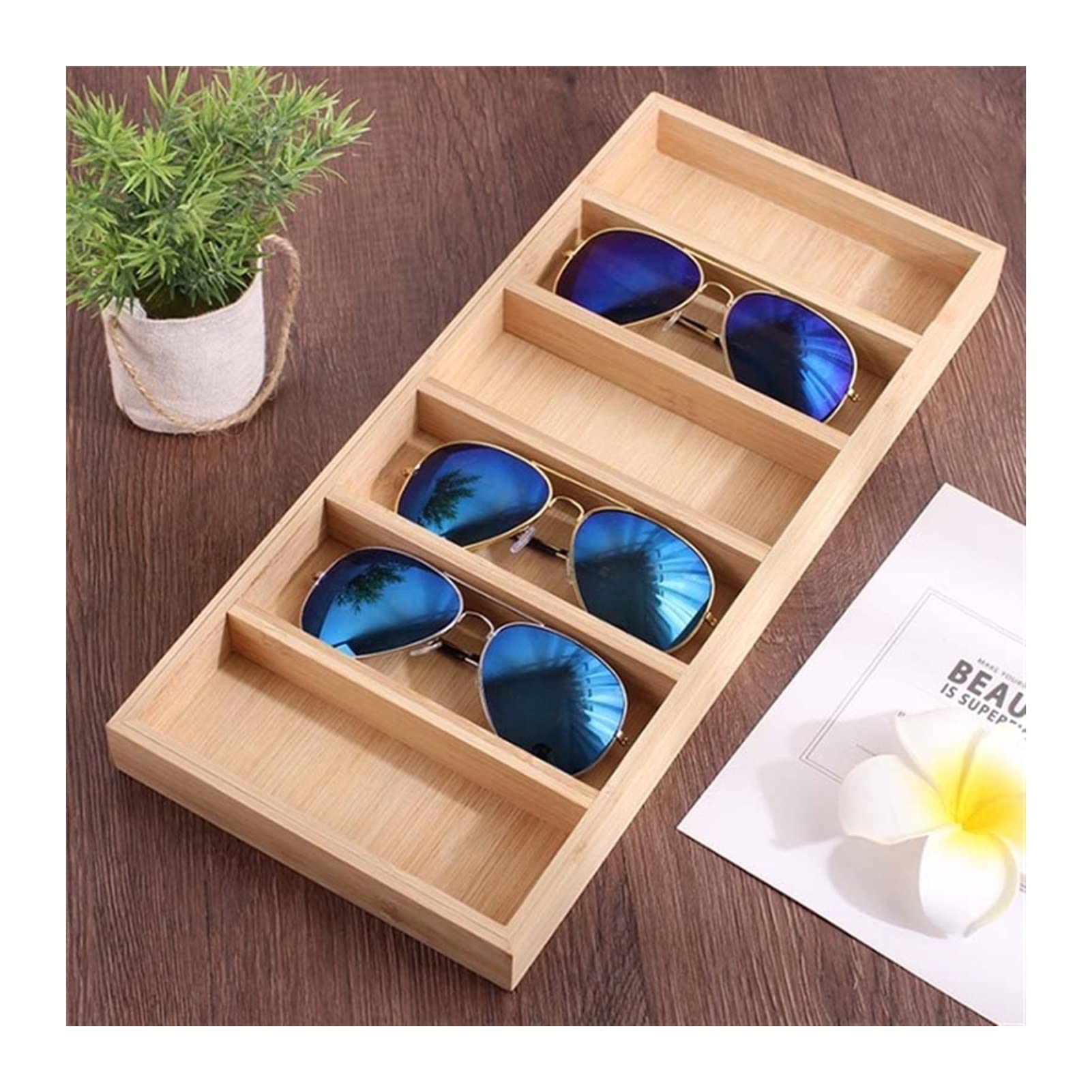 TOMYEUS Wooden Sunglasses Display Stand & Storage Box - Premium Glasses Holder for Home, Office, or Retail Store - Organize Eyewear in Style (6 Color Options) - Perfect for Sunglasses, Reading Glasses, and Optical Frames Display