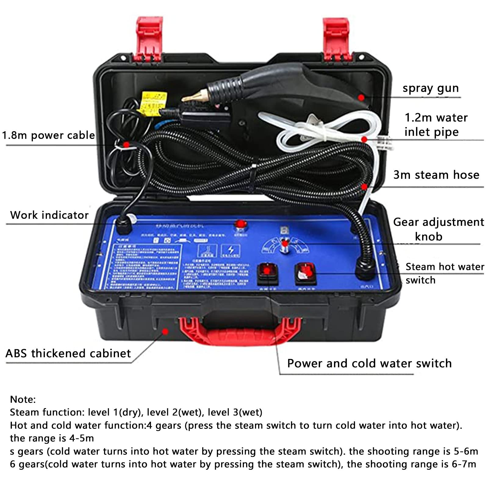 XYEJL 3000W Heavy Duty Steam Cleaner - 220V High Temperature & High Pressure Multi-Purpose Steamer with Accessories for Deep Cleaning Cars, Kitchens, Bathrooms, Furniture, Air Conditioners, Grease Removal - Perfect for Home, Commercial & Industrial Use