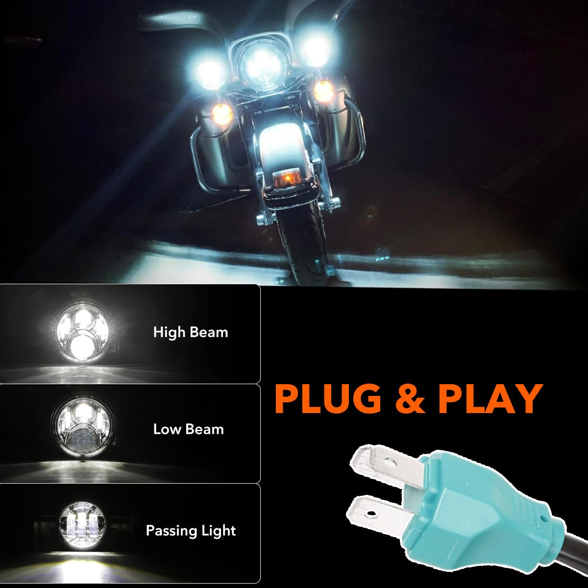 7 Inch LED Headlight Fog Lights for Harley Davidson Touring, Road King, Ultra Classic, Electra Glide, Street Glide, Trike, CVO, Heritage Softail, Slim, Deluxe, Fatboy - High Visibility for Night Riding and Bad Weather Conditions