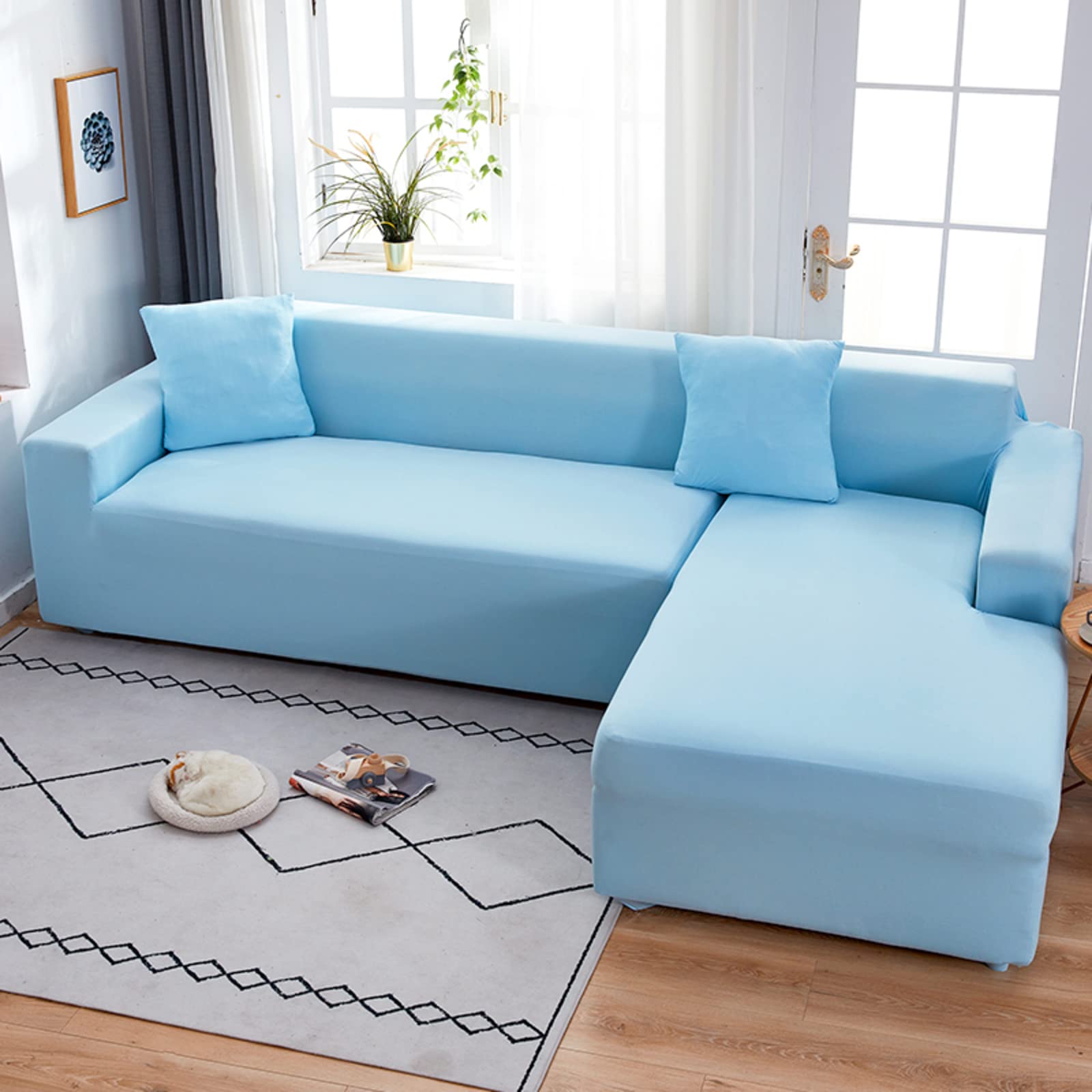 Solid Color Elastic Sofa Slipcover - Stain Resistant Furniture Protector for Sectional Couches | 4-Seater XL Sofa (90