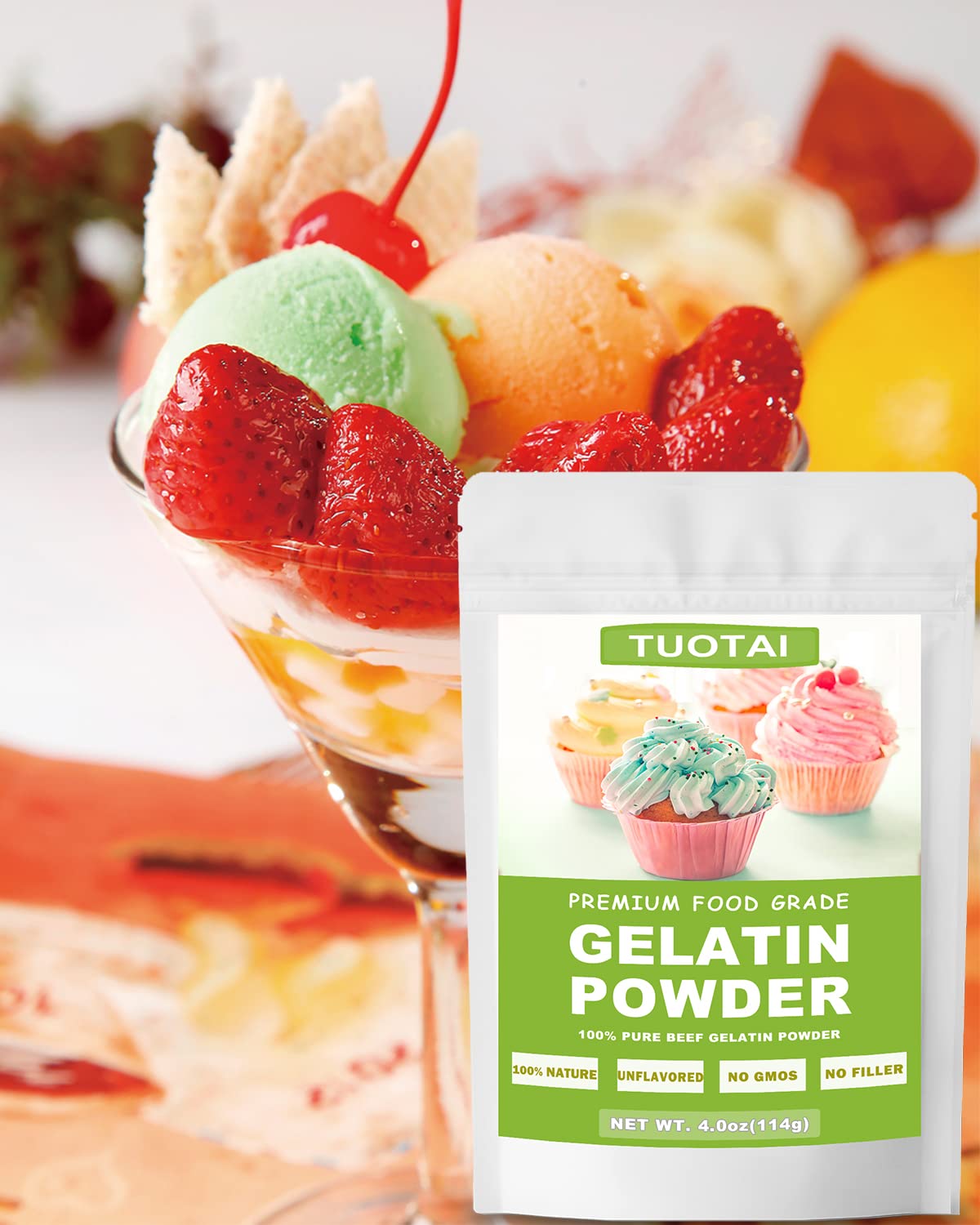 Unflavored Gelatin Powder 4oz - Food Grade for Baking, Jelly, Marshmallow, Cake & Desserts - Perfect for Homemade Gummies, Yogurt & Protein Shakes