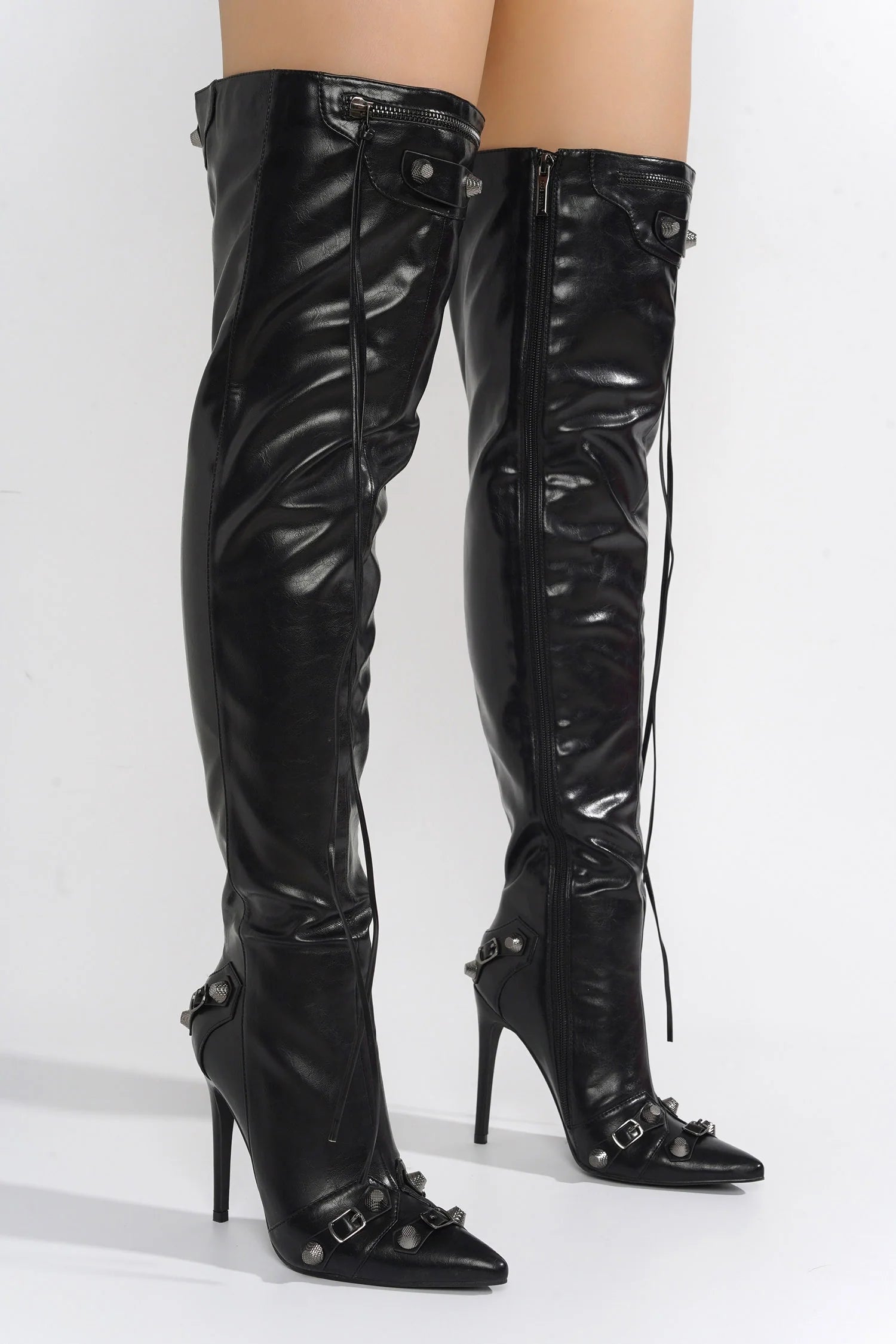 Paola Women's Over The Knee Boots Black - Stylish High Heel Thigh High Boots for Party, Night Out & Winter Fashion