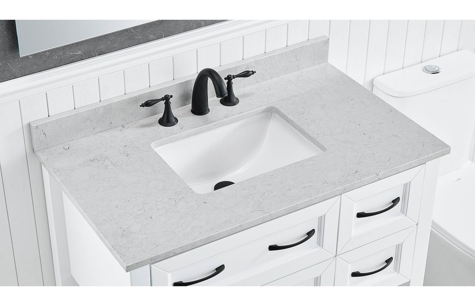 Amalfi 37W x 22D White Engineered Marble Bathroom Vanity Top with Rectangular Undermount Sink - Perfect for Modern Bathroom Renovations and Home Upgrades