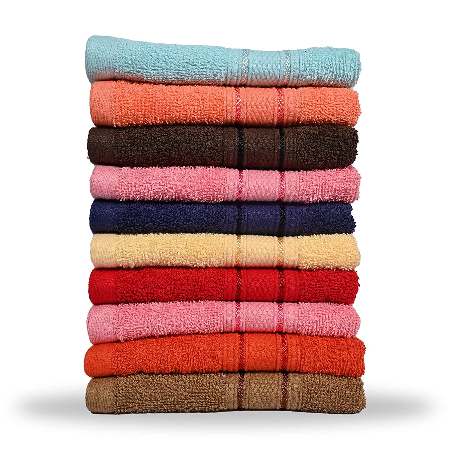 Premium 500 GSM Cotton Face Towels - Soft & Absorbent (6-Pack) - Coffee, Navy Blue, Red, Pink, Brown, Sky Blue, Rose, Peach, Rust, Yellow - Perfect for Spa, Gym, Travel & Home Use