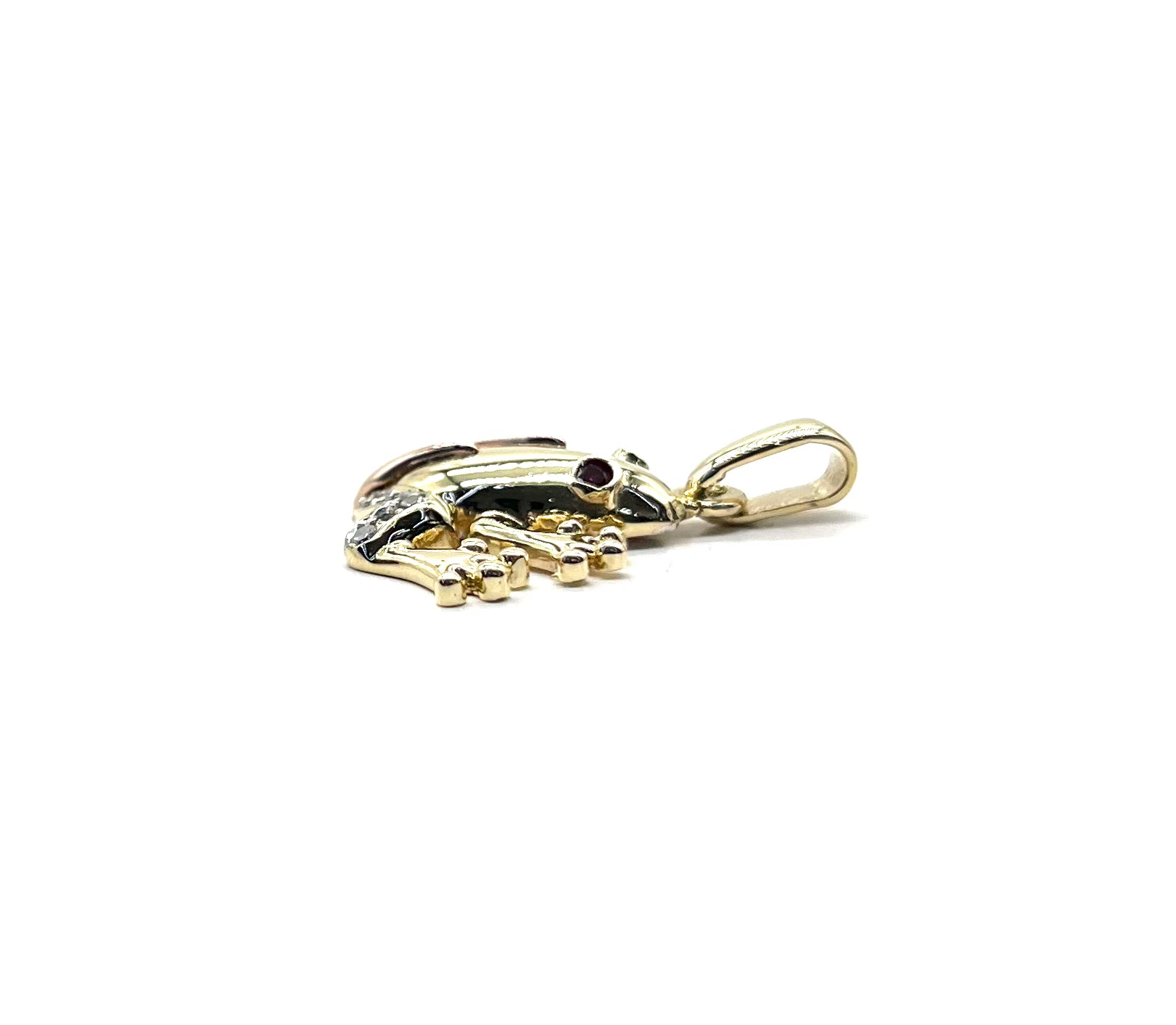 14K Tri-Color Gold Frog Pendant with White Cubic Zirconia & Red Gemstones - Perfect for Birthdays, Anniversaries, and Unique Gift Giving